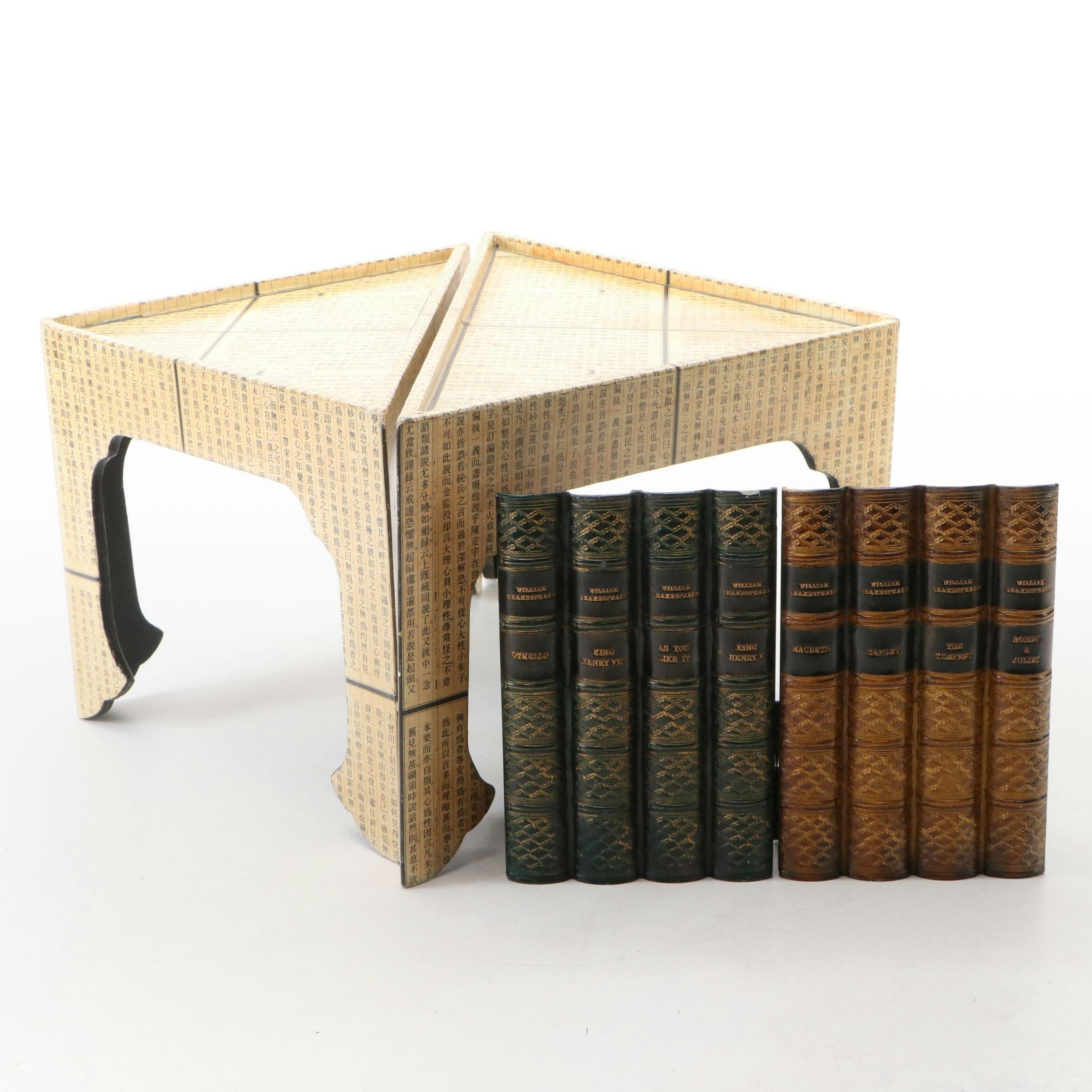 Korean Newspaper Stacking Nesting Tables with Faux Book Storage Racks