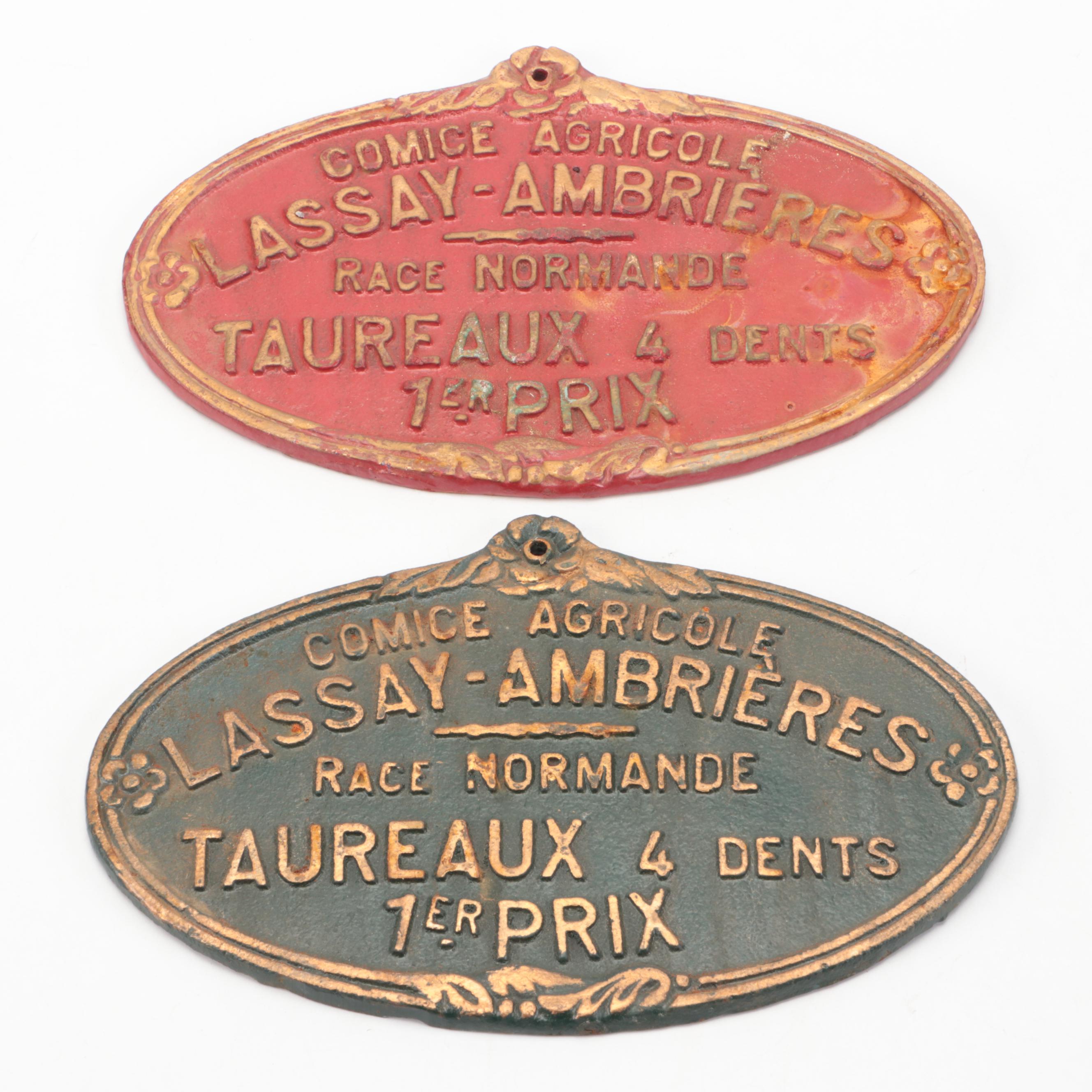 French Art Nouveau Style Painted Metal Agricultural Award Plaques