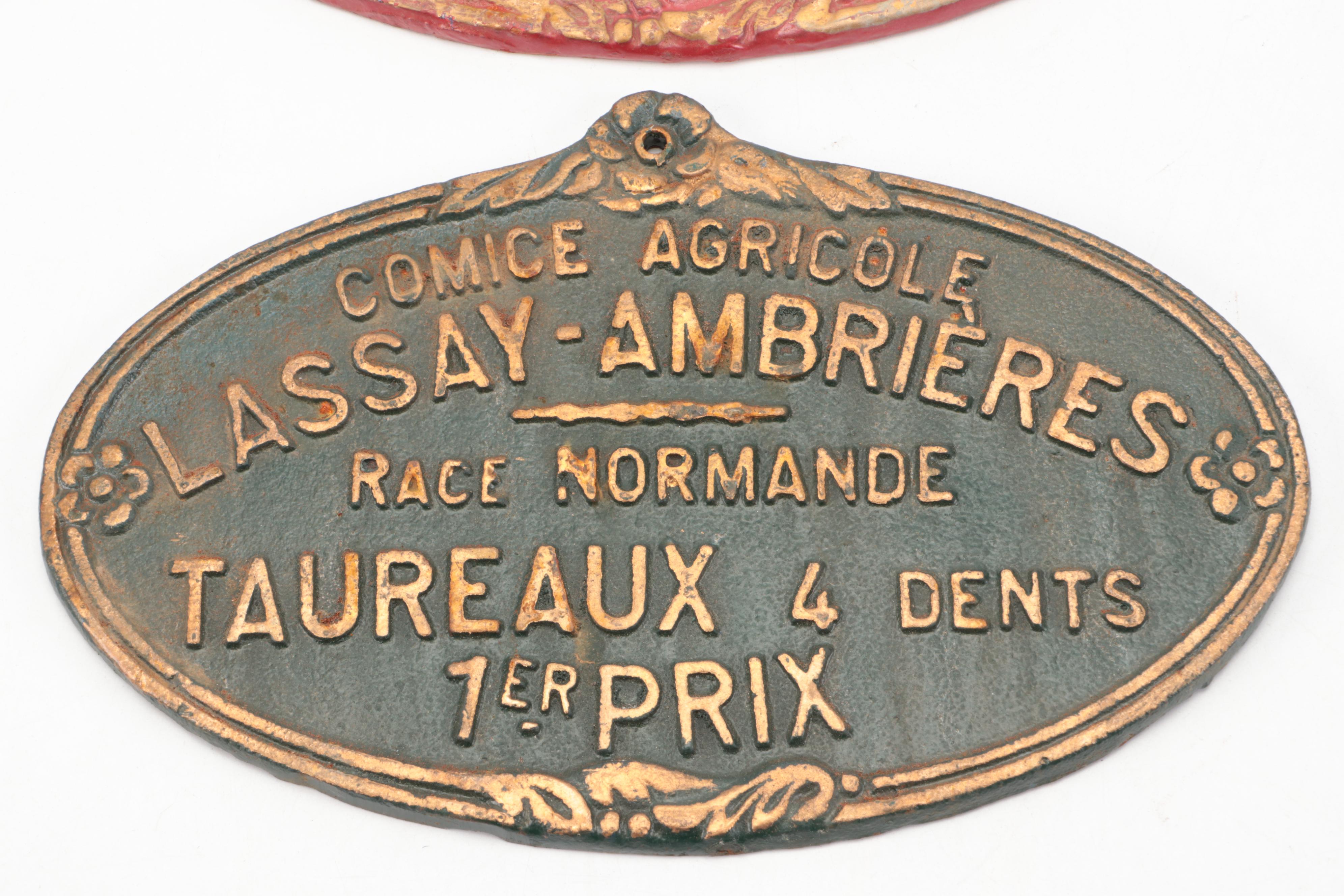 French Art Nouveau Style Painted Metal Agricultural Award Plaques
