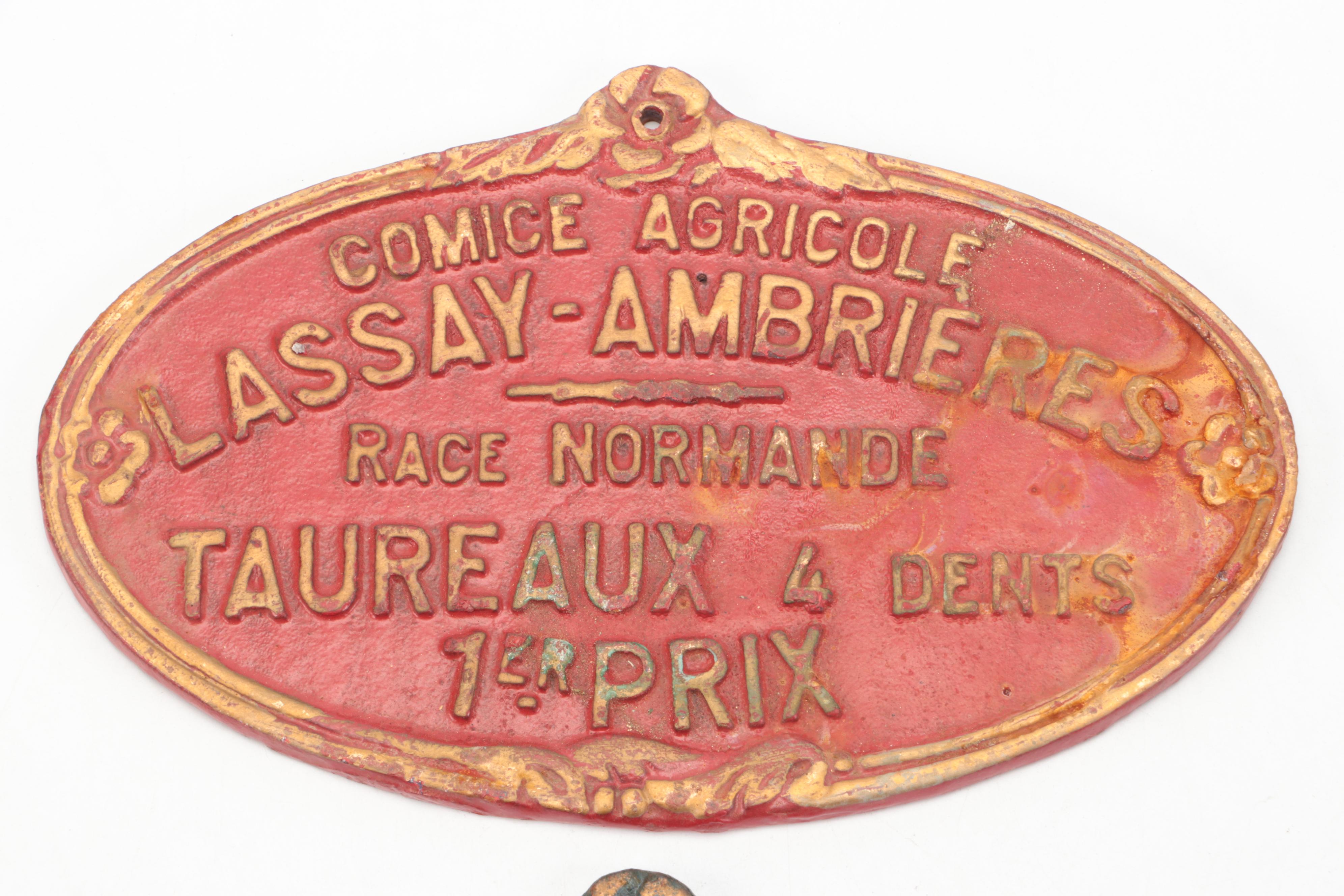 French Art Nouveau Style Painted Metal Agricultural Award Plaques
