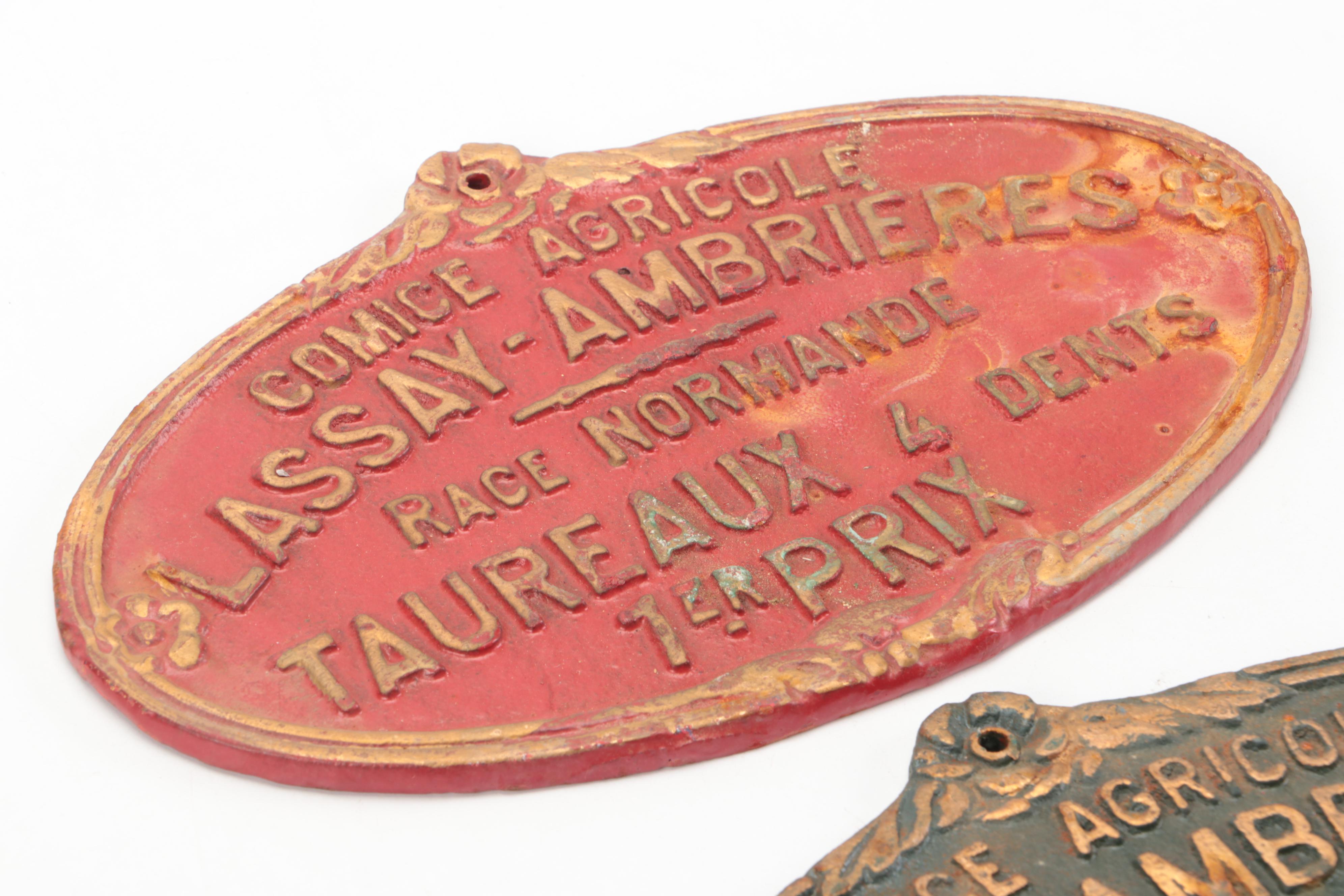 French Art Nouveau Style Painted Metal Agricultural Award Plaques