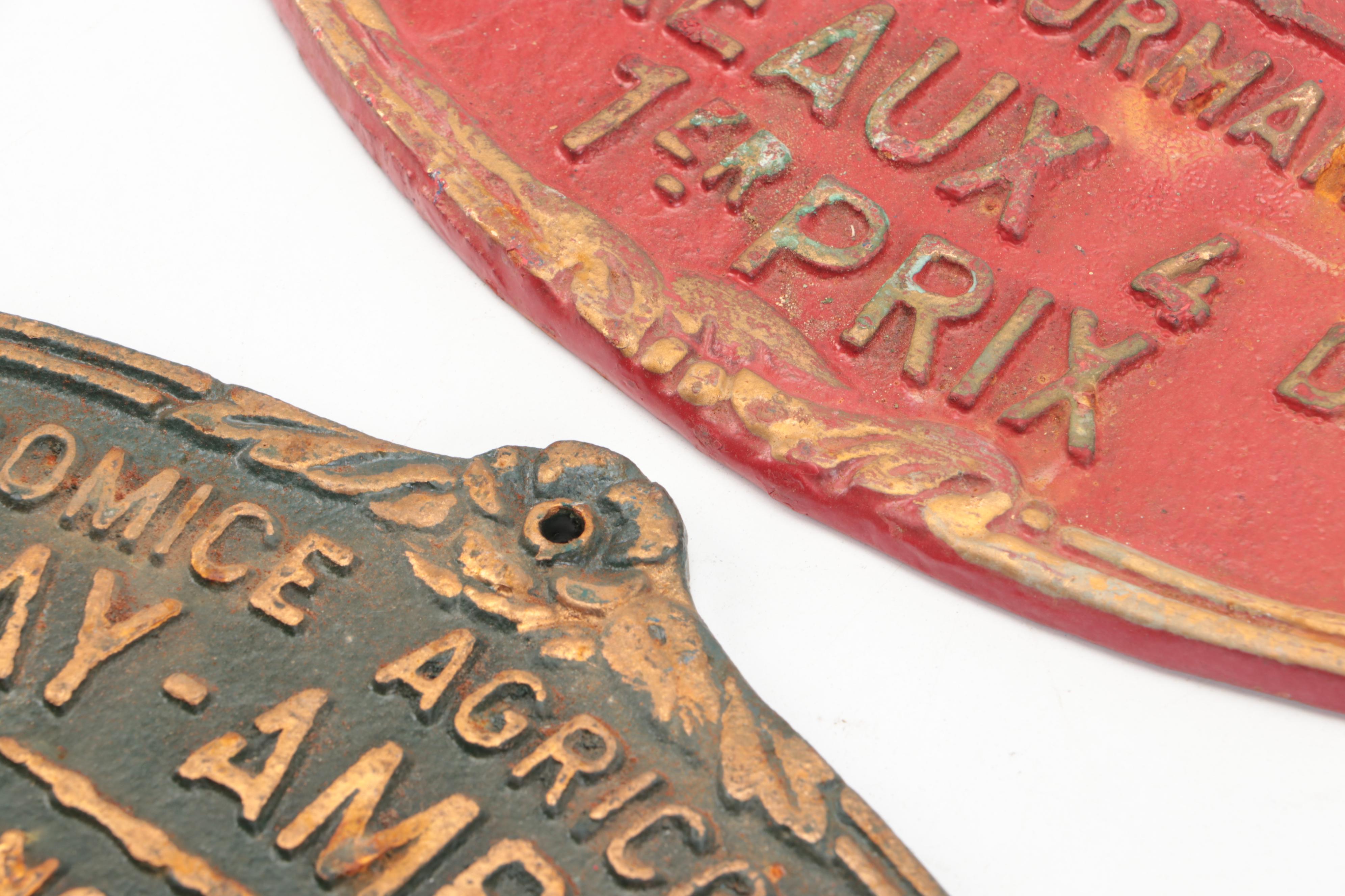 French Art Nouveau Style Painted Metal Agricultural Award Plaques