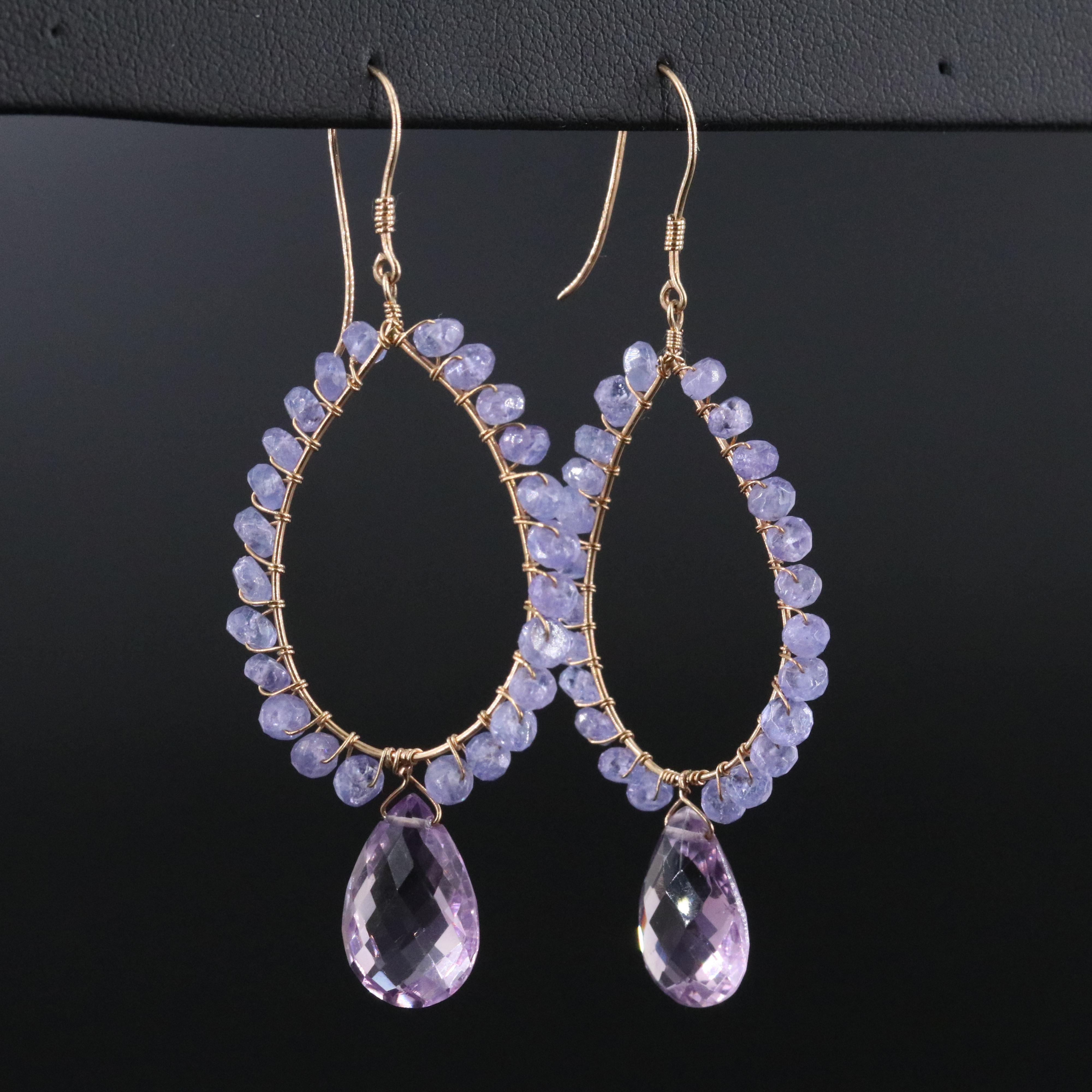 14K Amethyst and Tanzanite Earrings