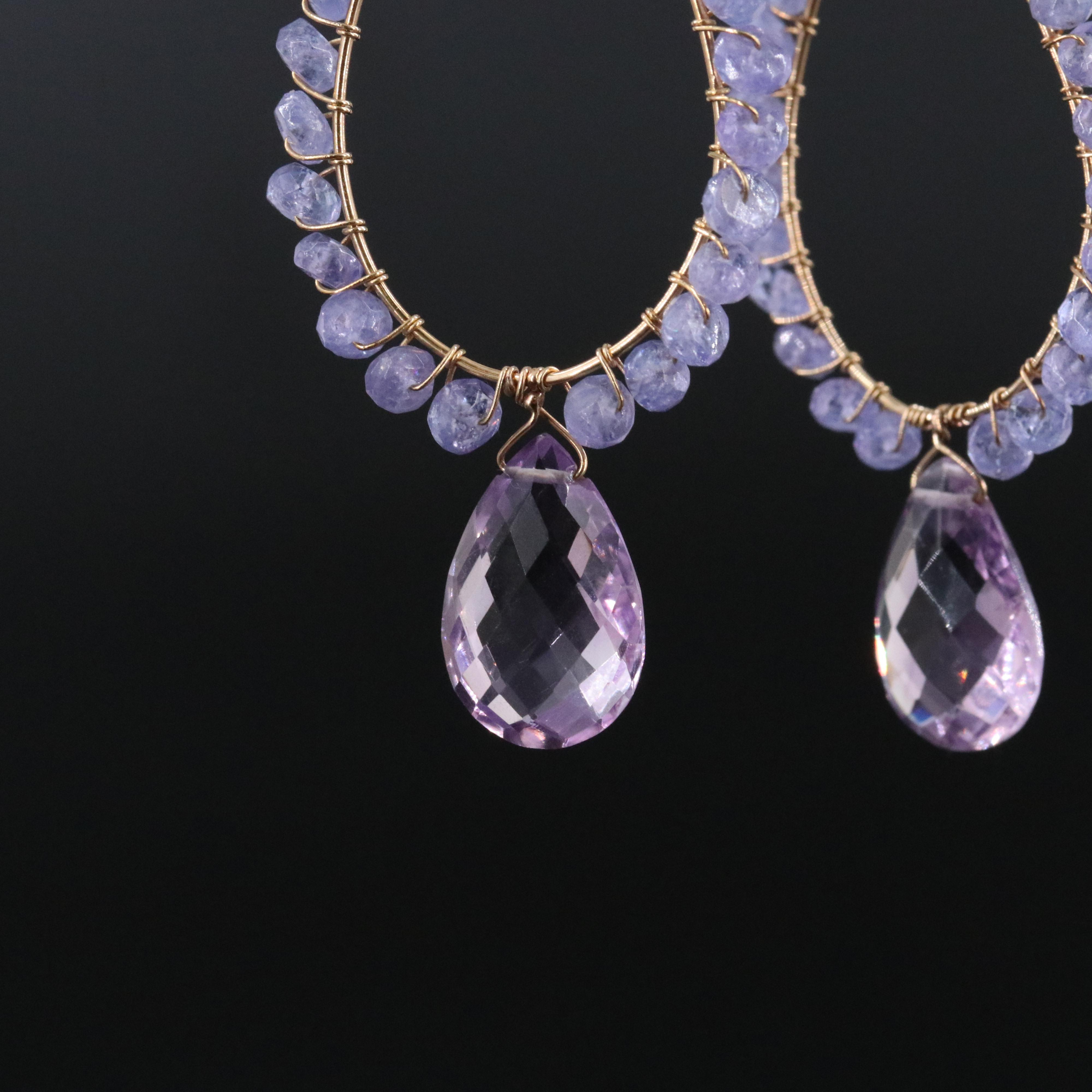 14K Amethyst and Tanzanite Earrings