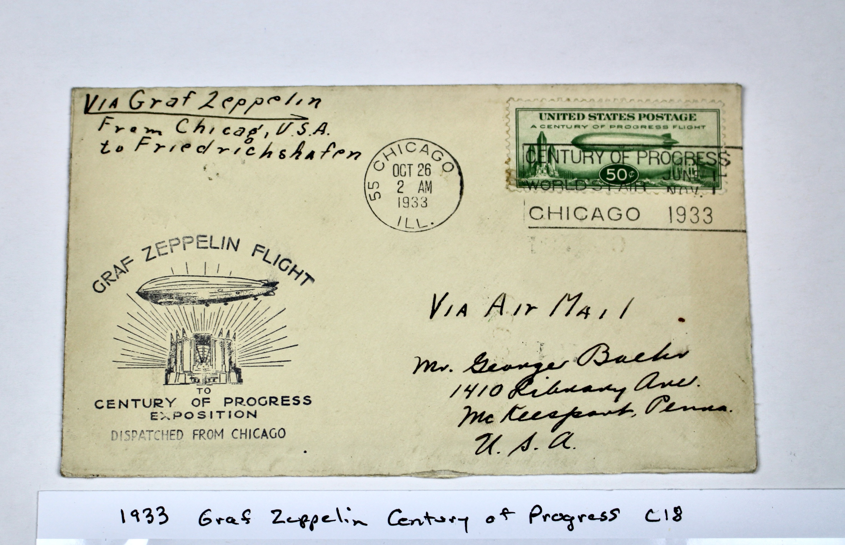 1933 Graf Zeppelin Century of Progress Commemorative Postal Cover