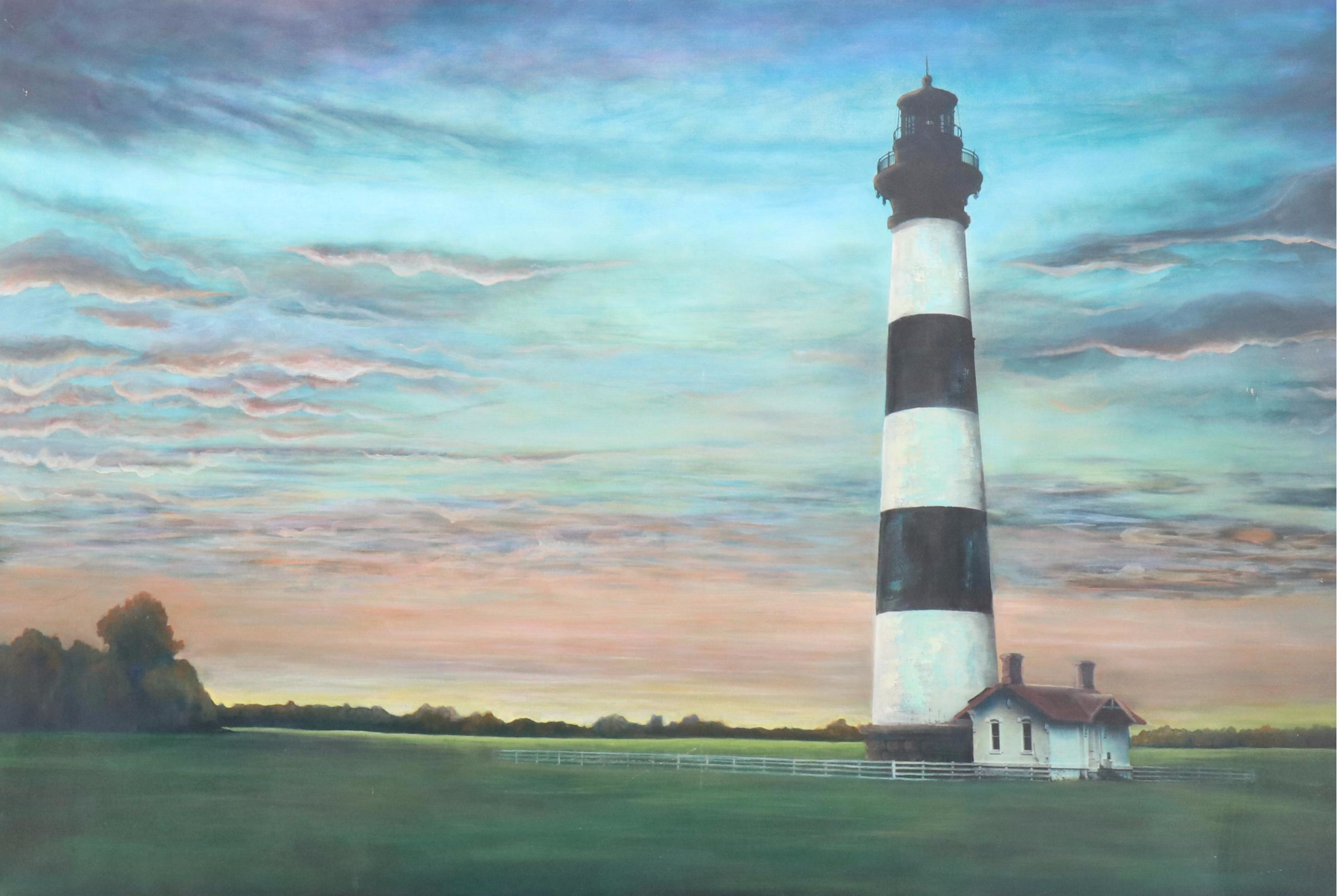Embellished Giclée Depicting Lighthouse Landscape