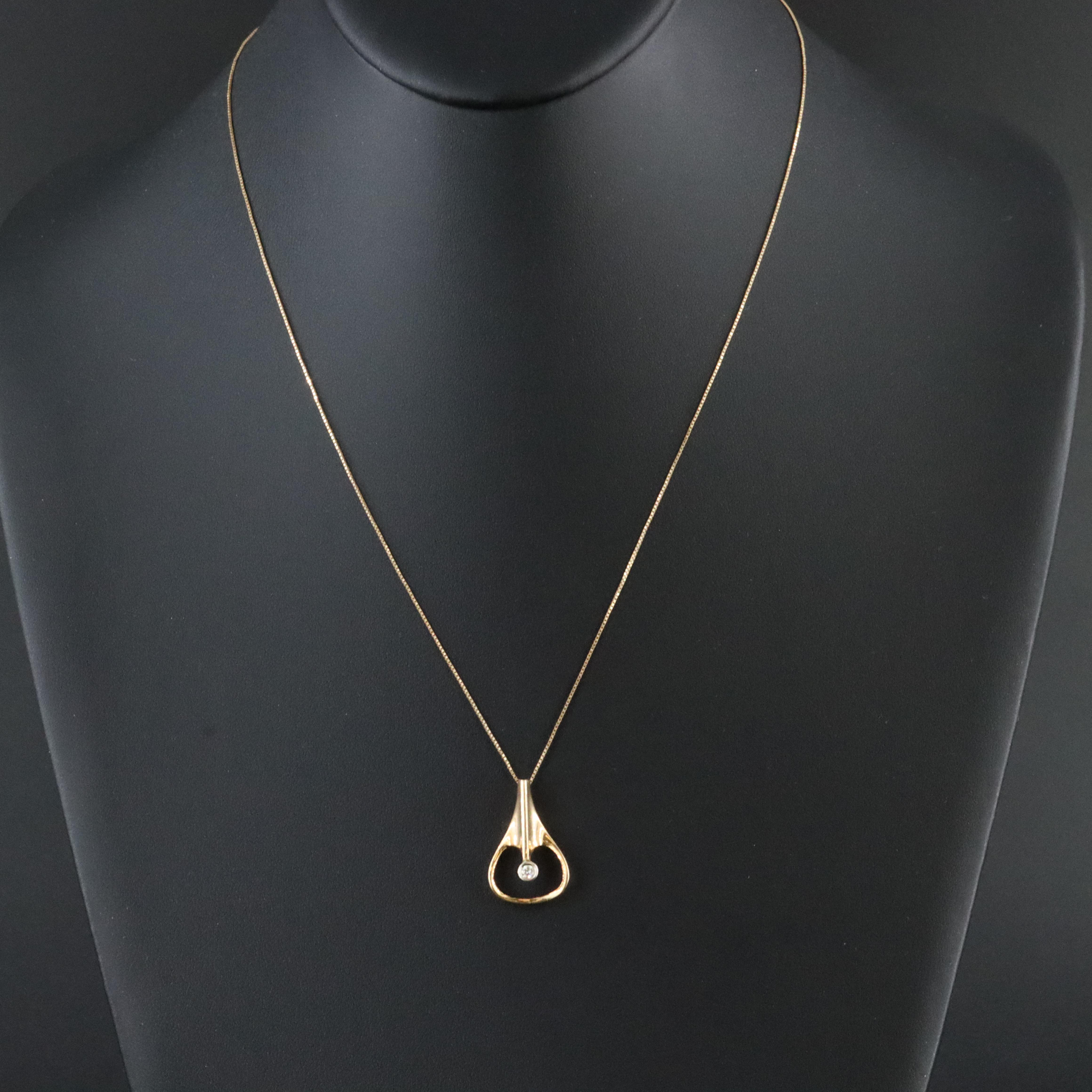 14K 0.06 CT Diamond Pendant Necklace