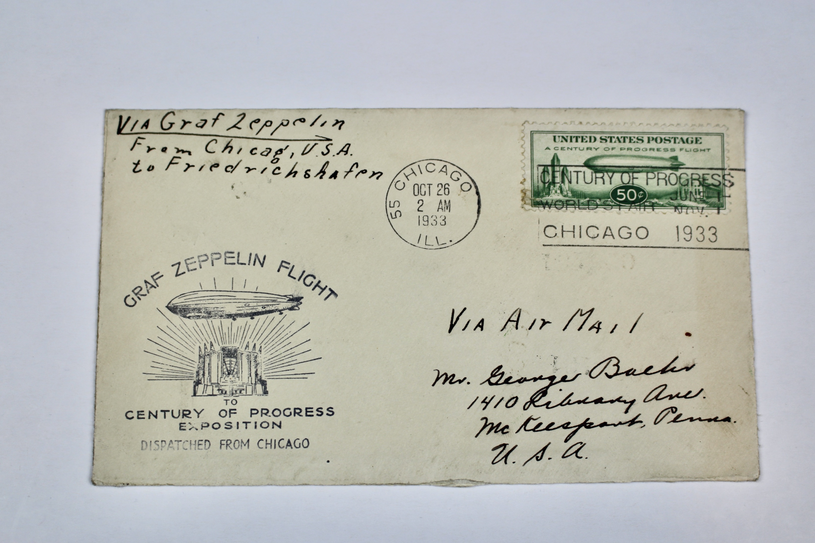 1933 Graf Zeppelin Century of Progress Commemorative Postal Cover