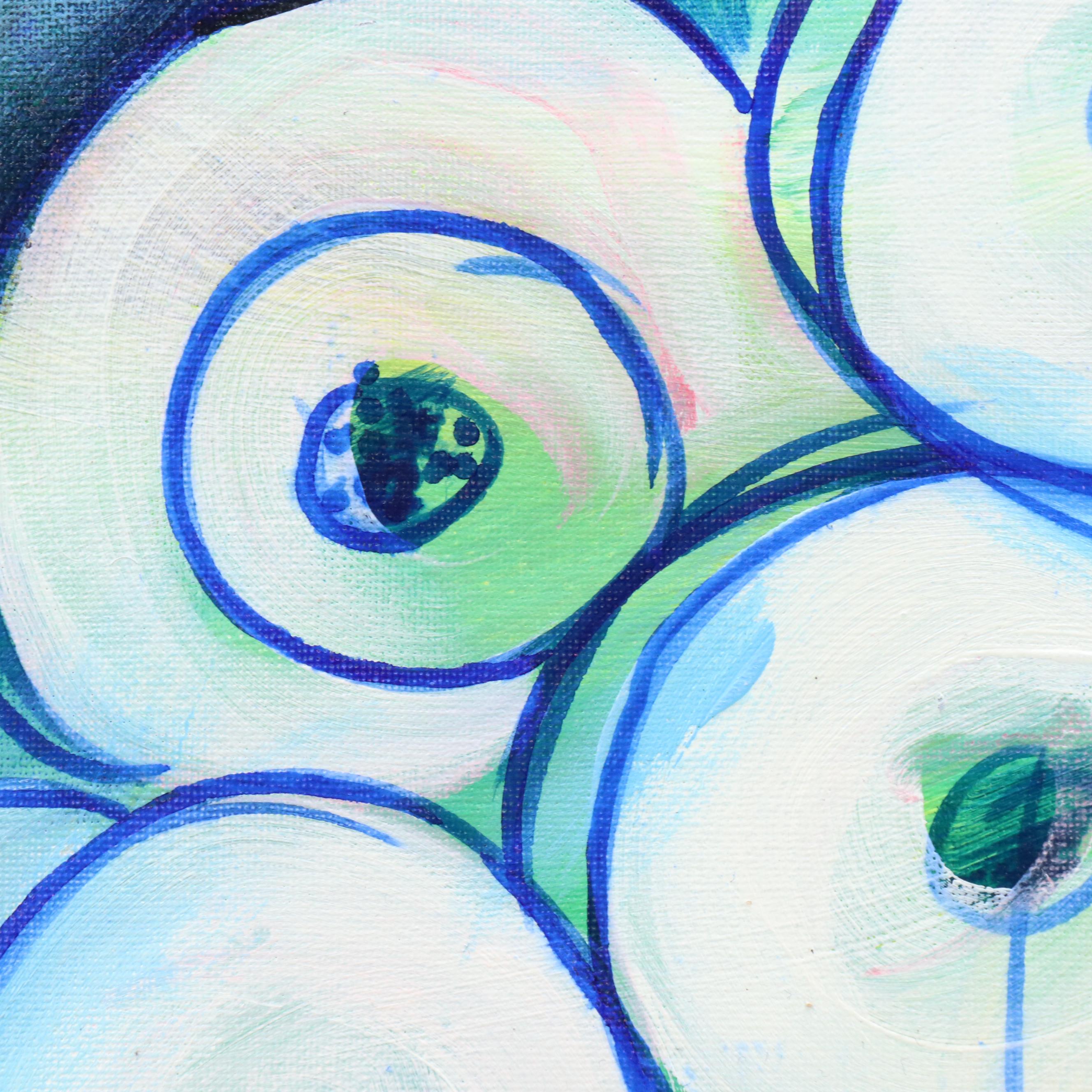 Lanre Buraimoh Stylized Floral Mixed Media Painting, 2015