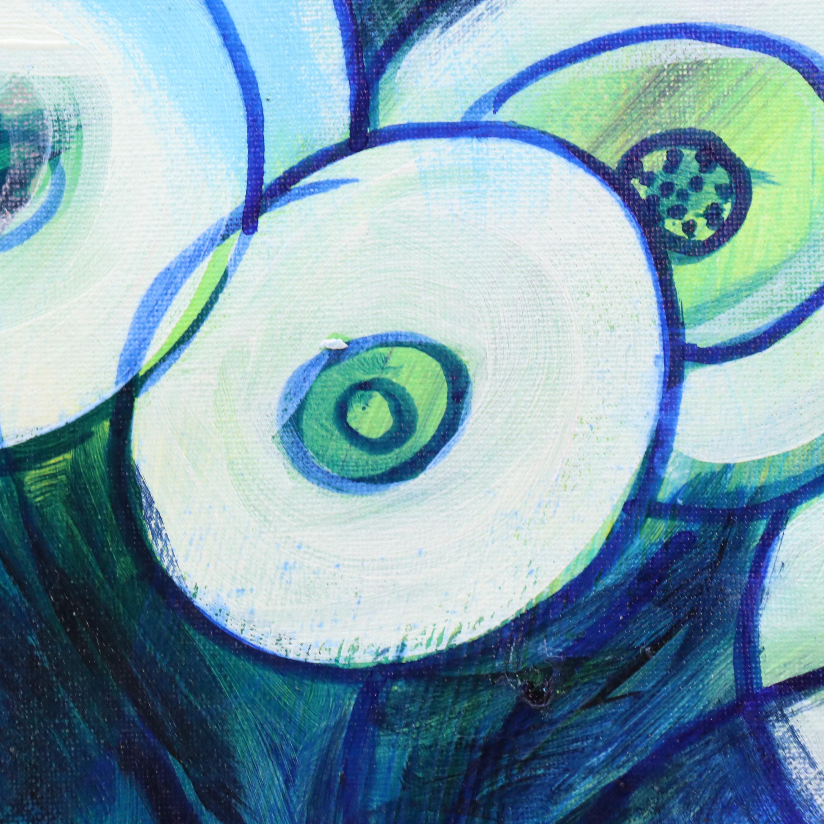 Lanre Buraimoh Stylized Floral Mixed Media Painting, 2015