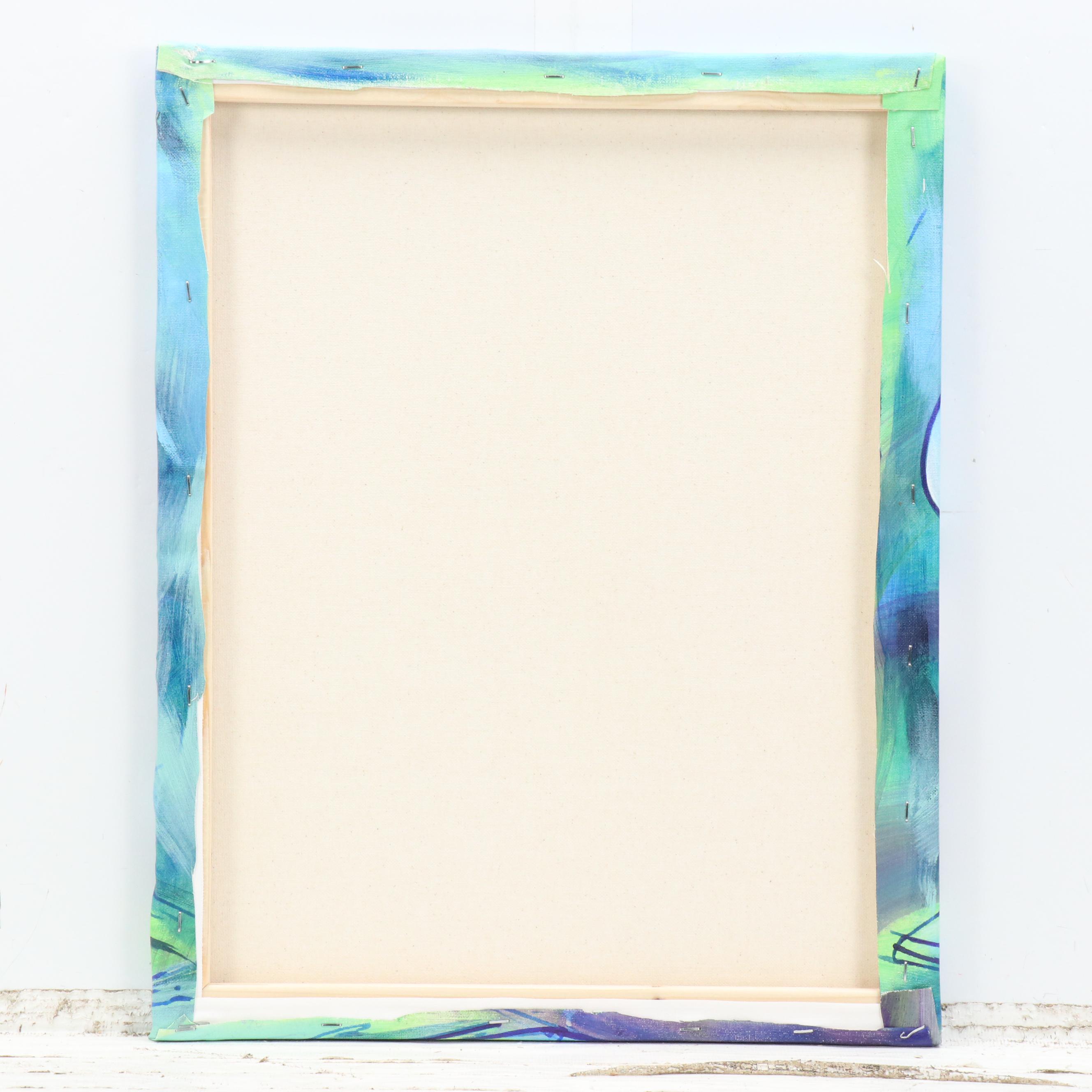 Lanre Buraimoh Stylized Floral Mixed Media Painting, 2015