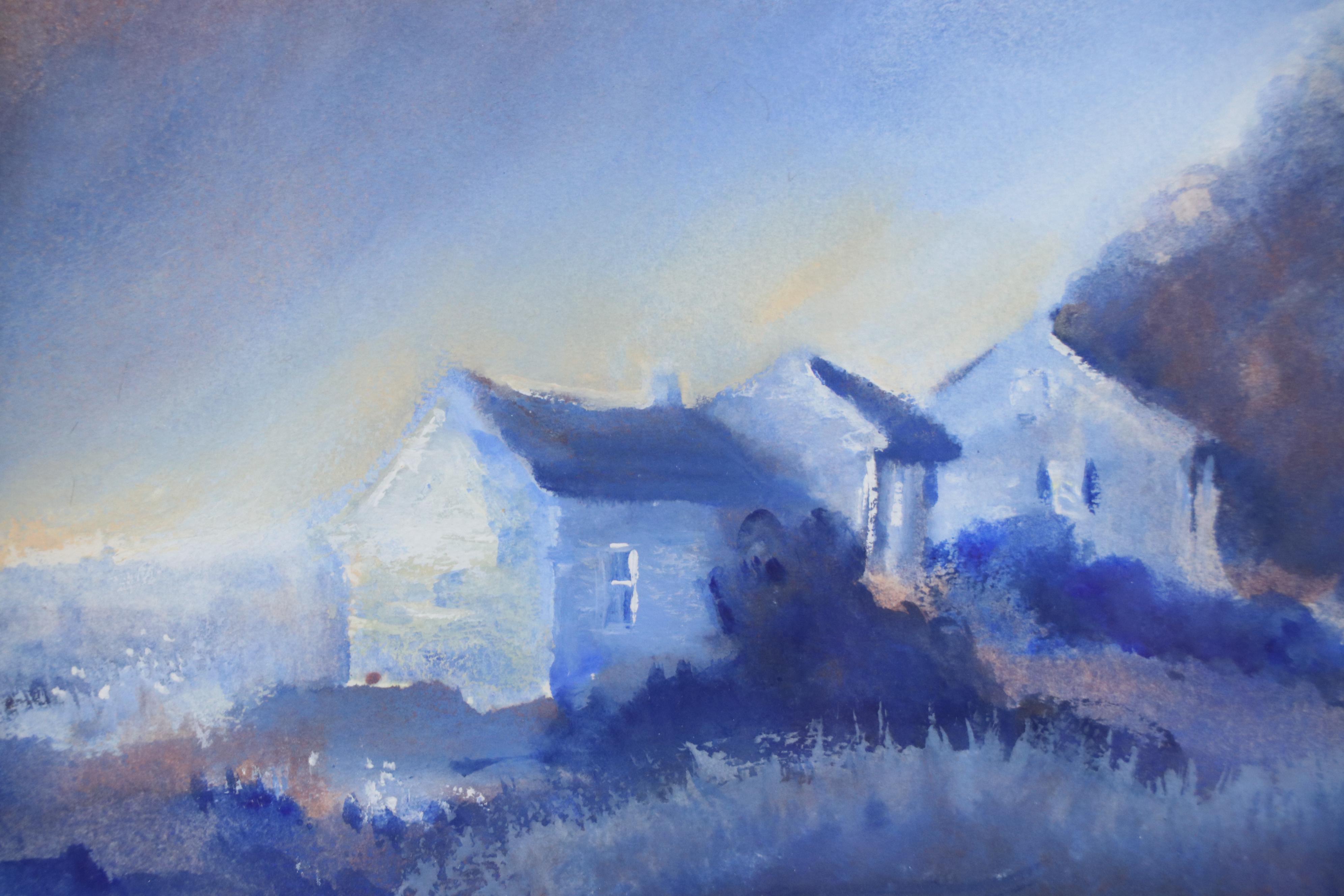 Ann Harrod Rural Landscape Watercolor Painting of House, 1982