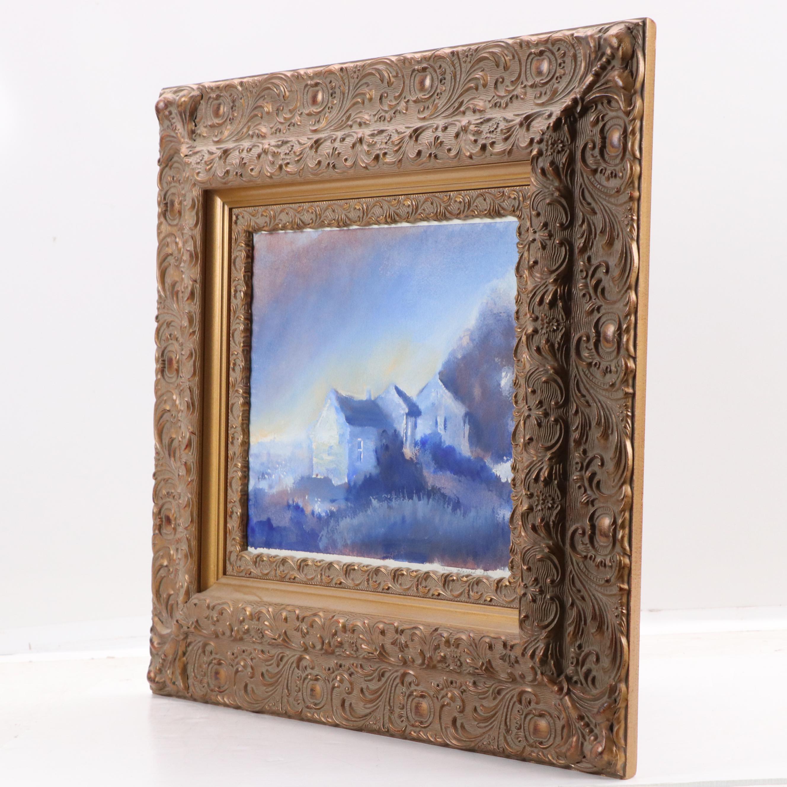 Ann Harrod Rural Landscape Watercolor Painting of House, 1982