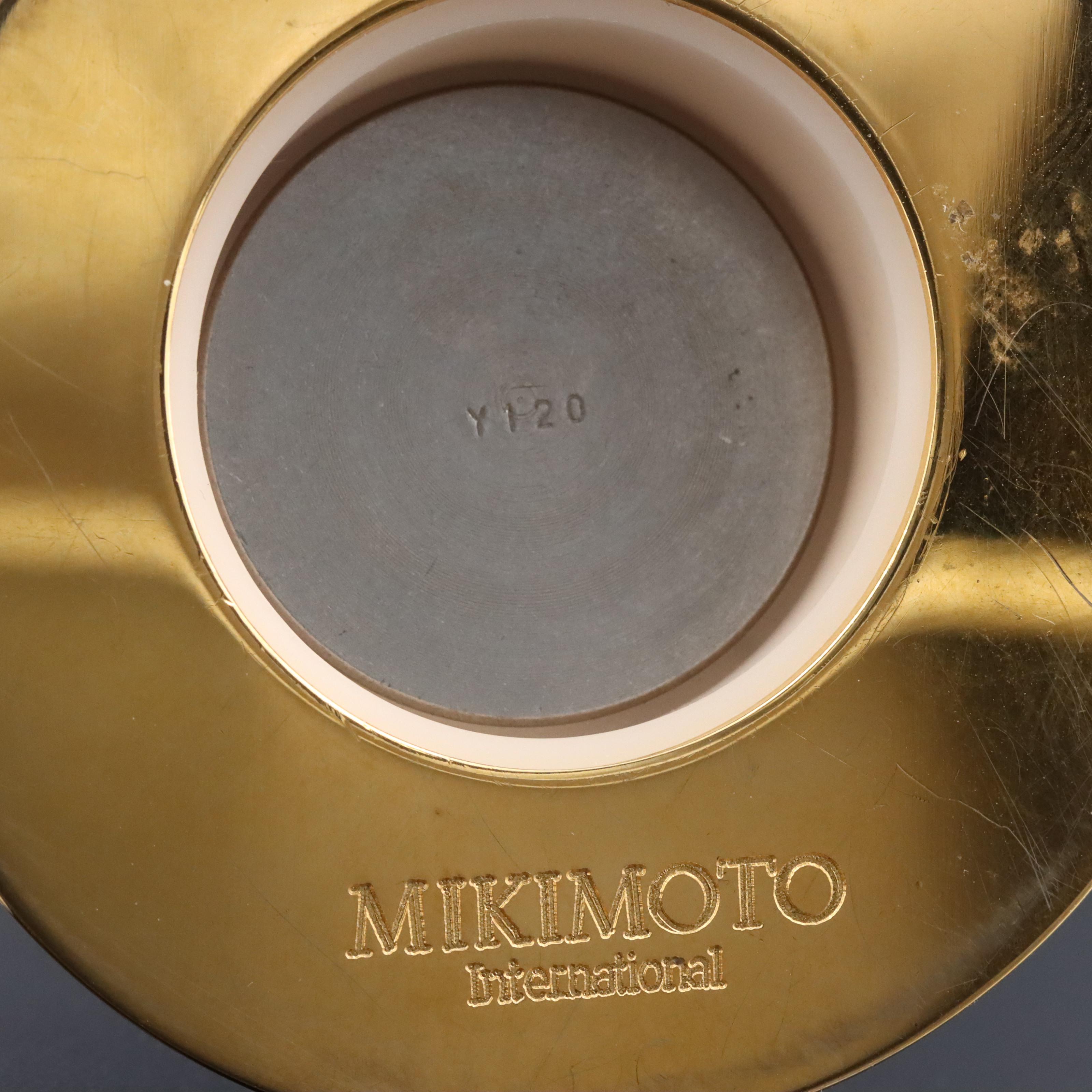 Mikimoto Vitreous Enamel and Pearl Brass Desk Clock