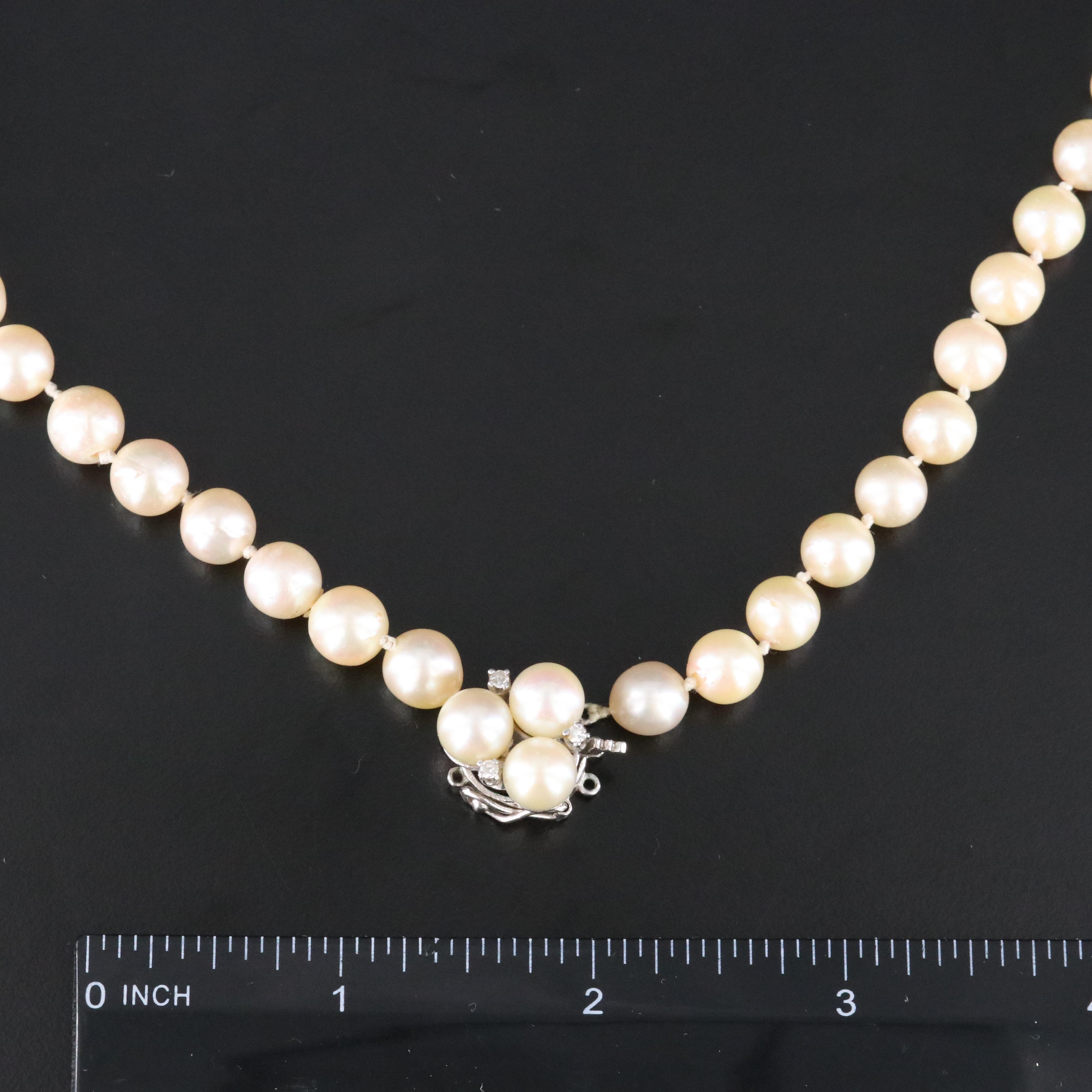 Cultured Pearl Necklace with 14K and Diamond Clasp