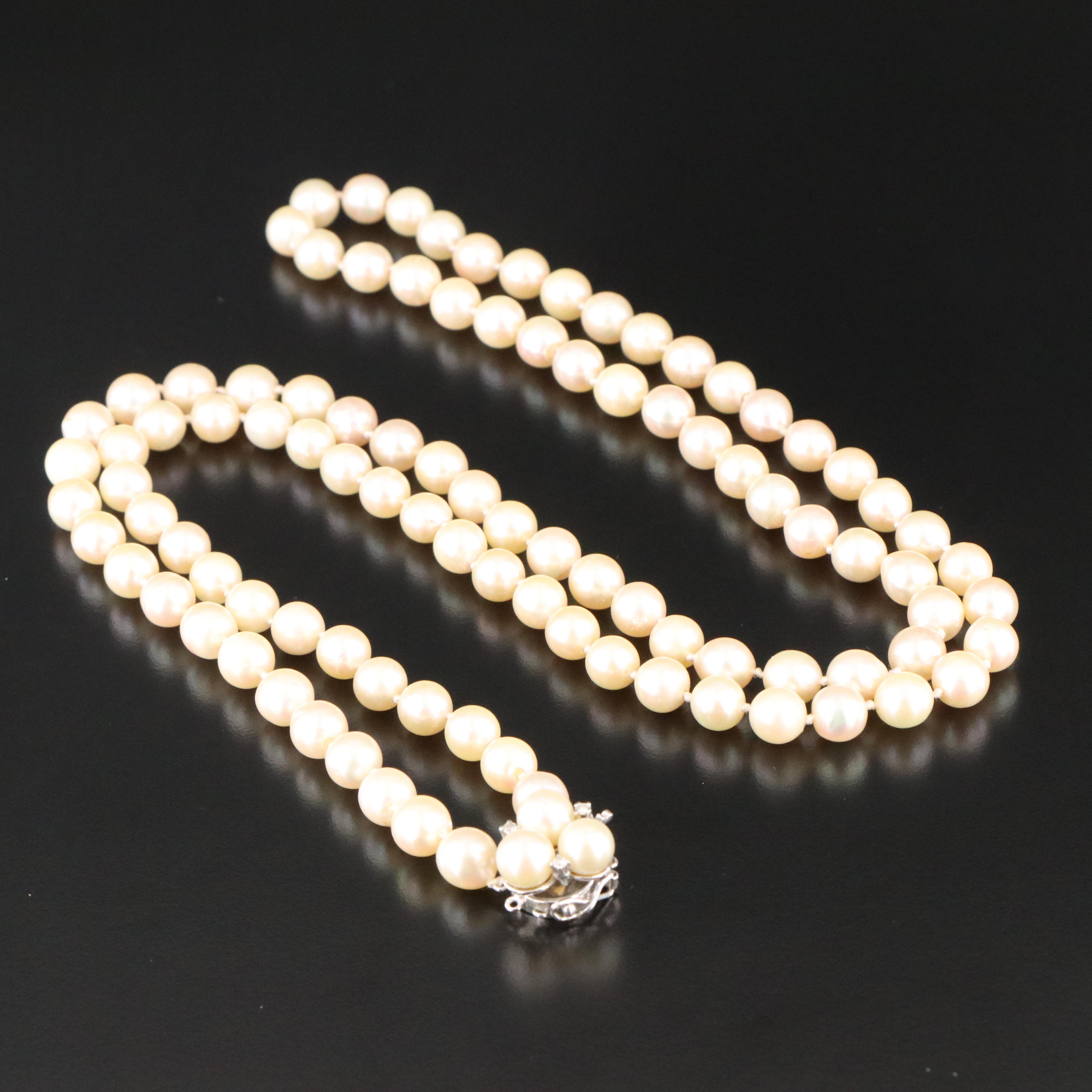 Cultured Pearl Necklace with 14K and Diamond Clasp