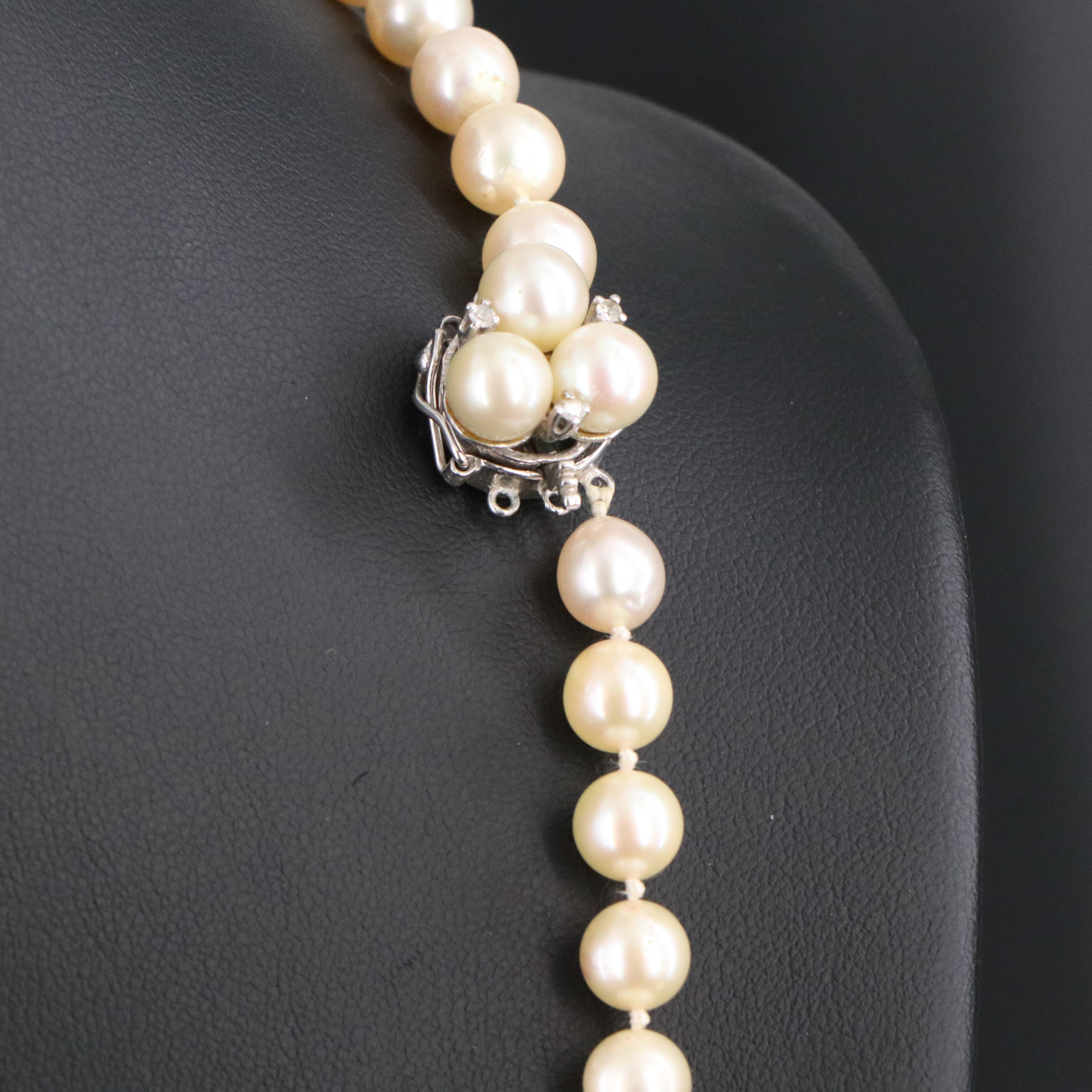 Cultured Pearl Necklace with 14K and Diamond Clasp