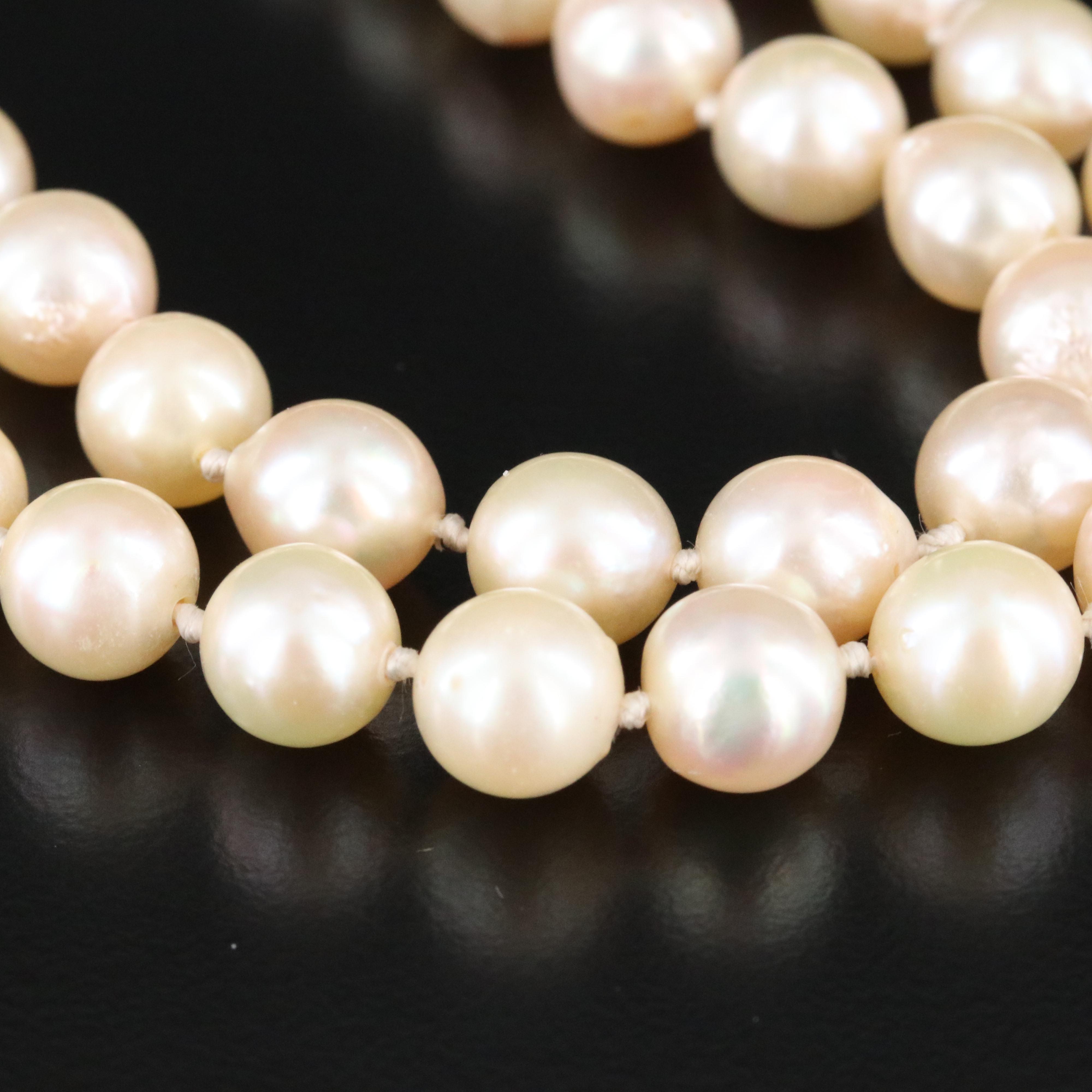 Cultured Pearl Necklace with 14K and Diamond Clasp