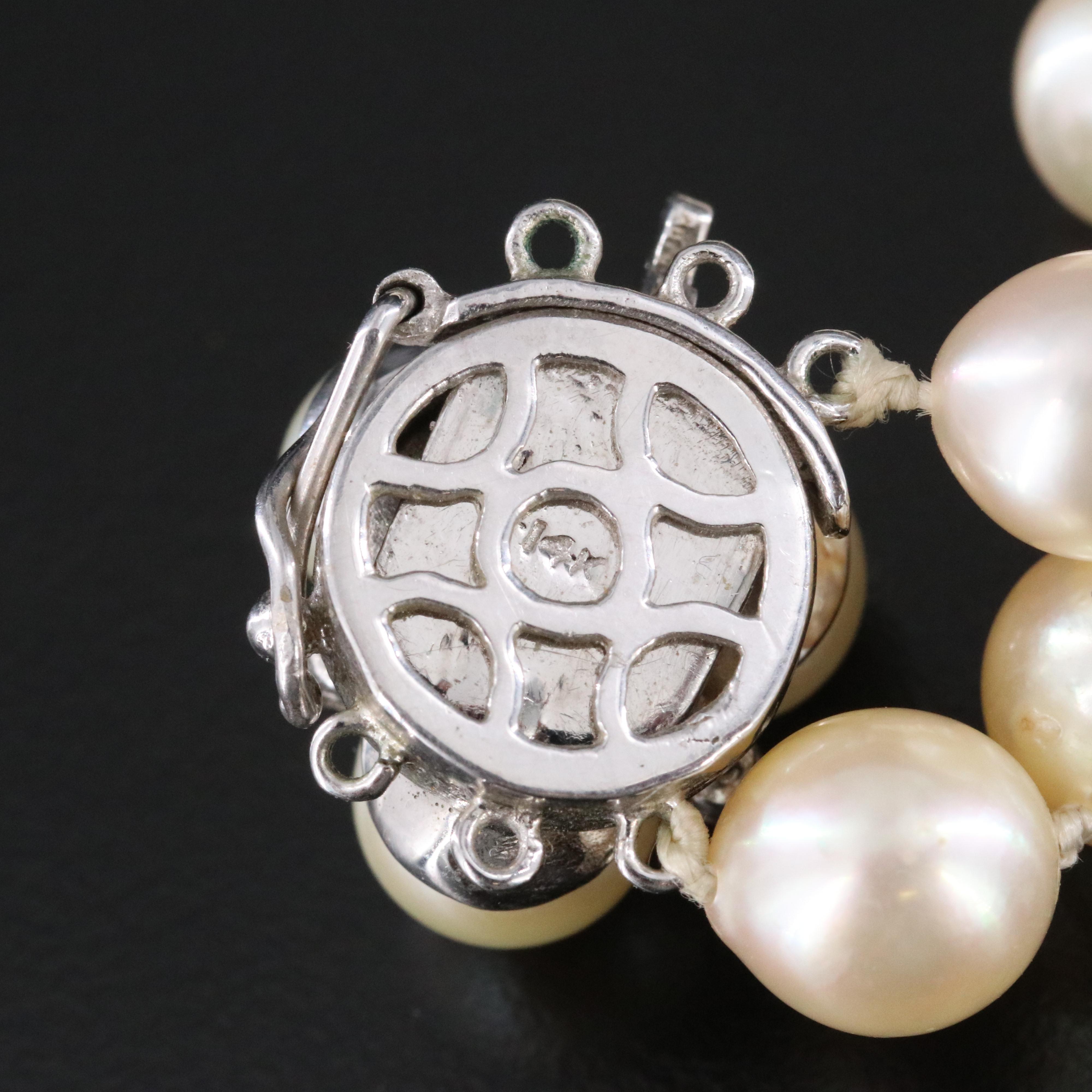 Cultured Pearl Necklace with 14K and Diamond Clasp