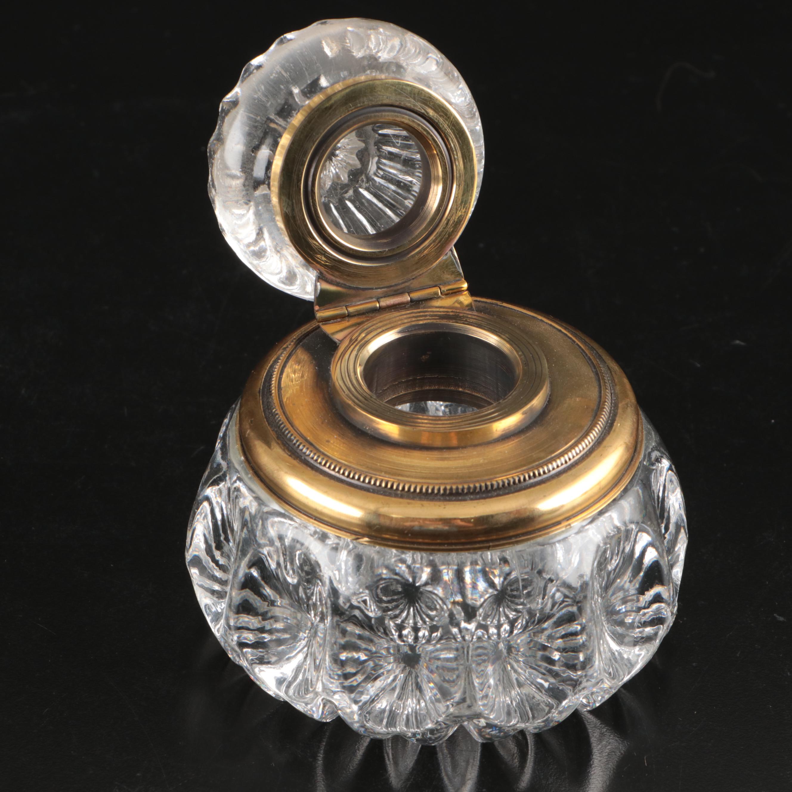 Crystal and Brass Inkwells