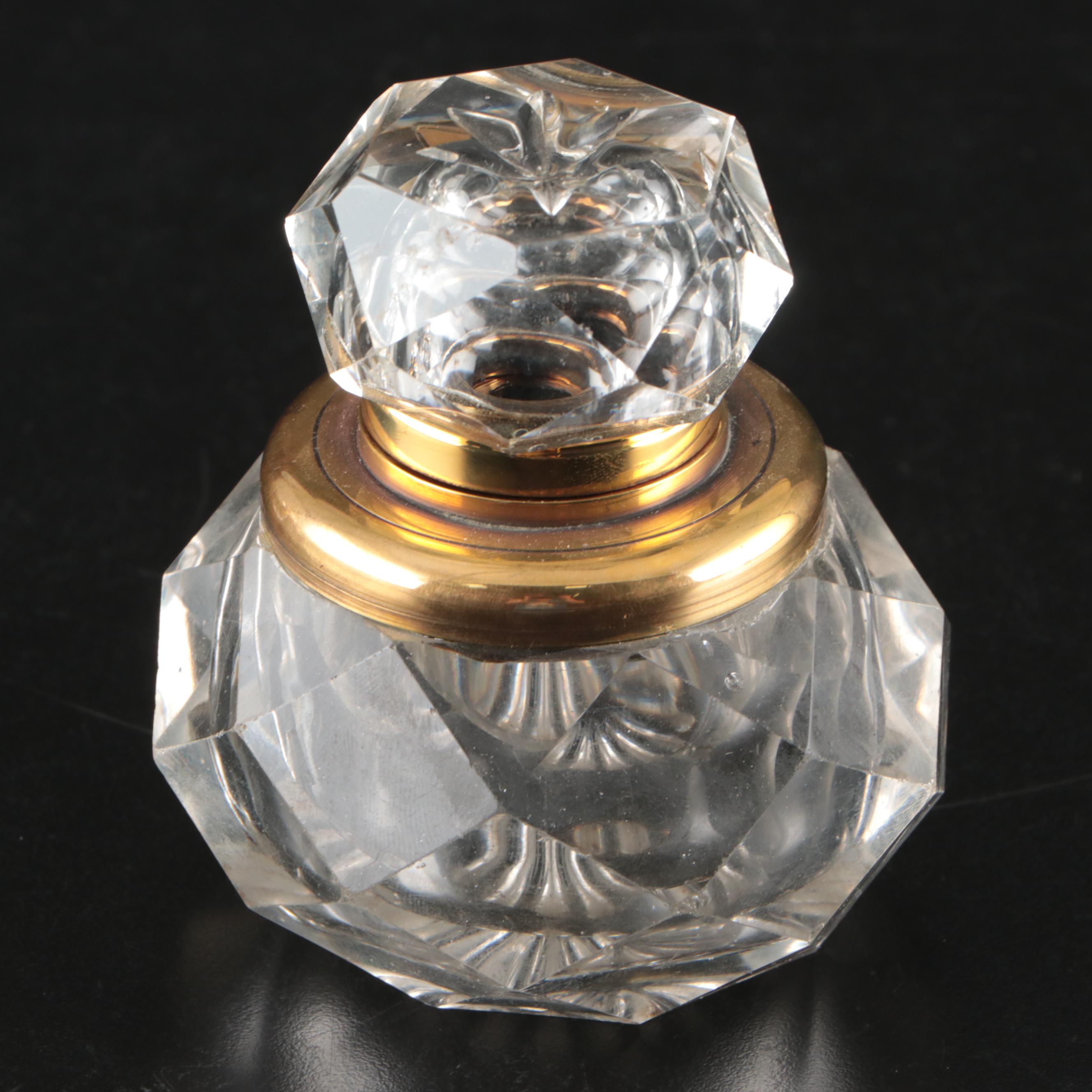 Crystal and Brass Inkwells