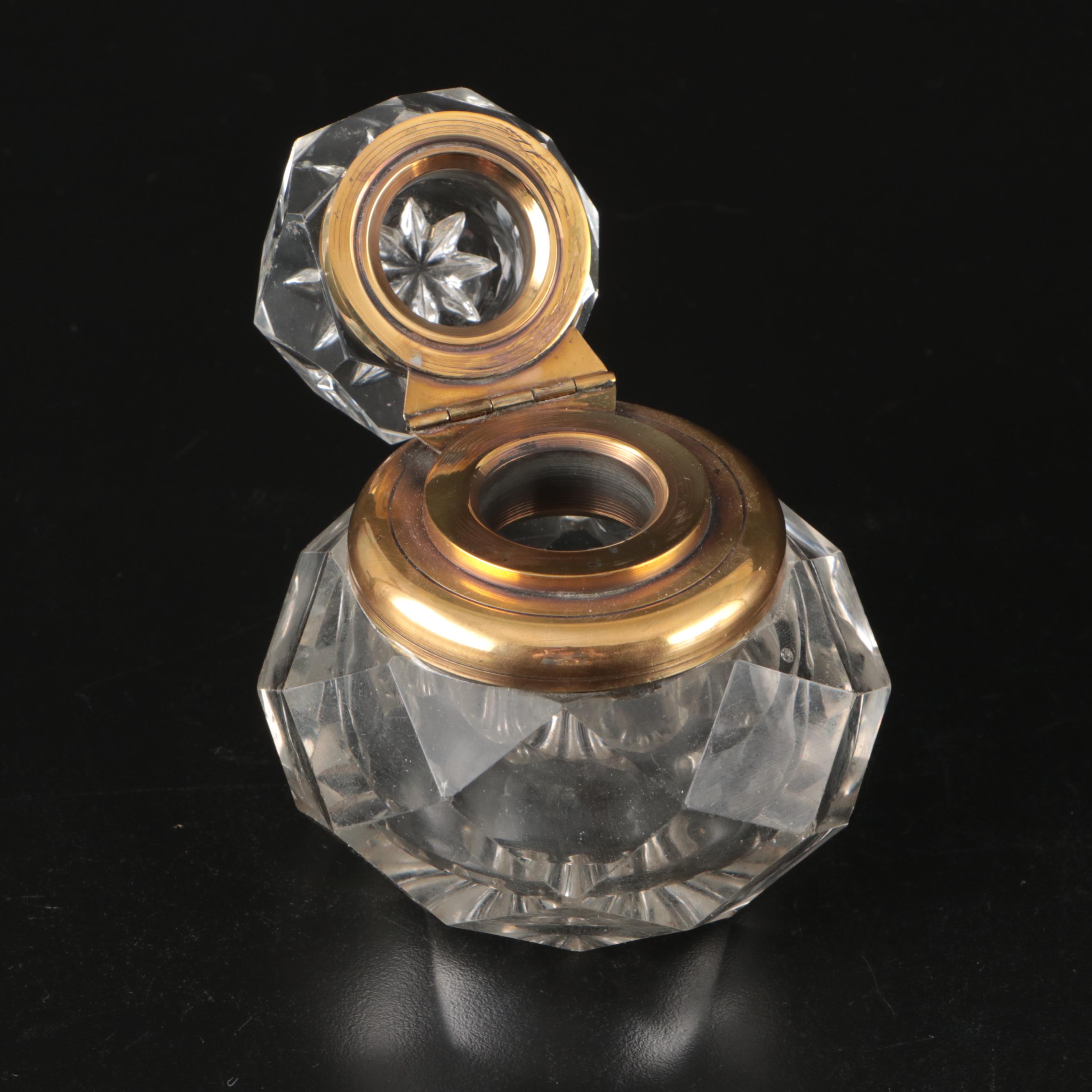 Crystal and Brass Inkwells