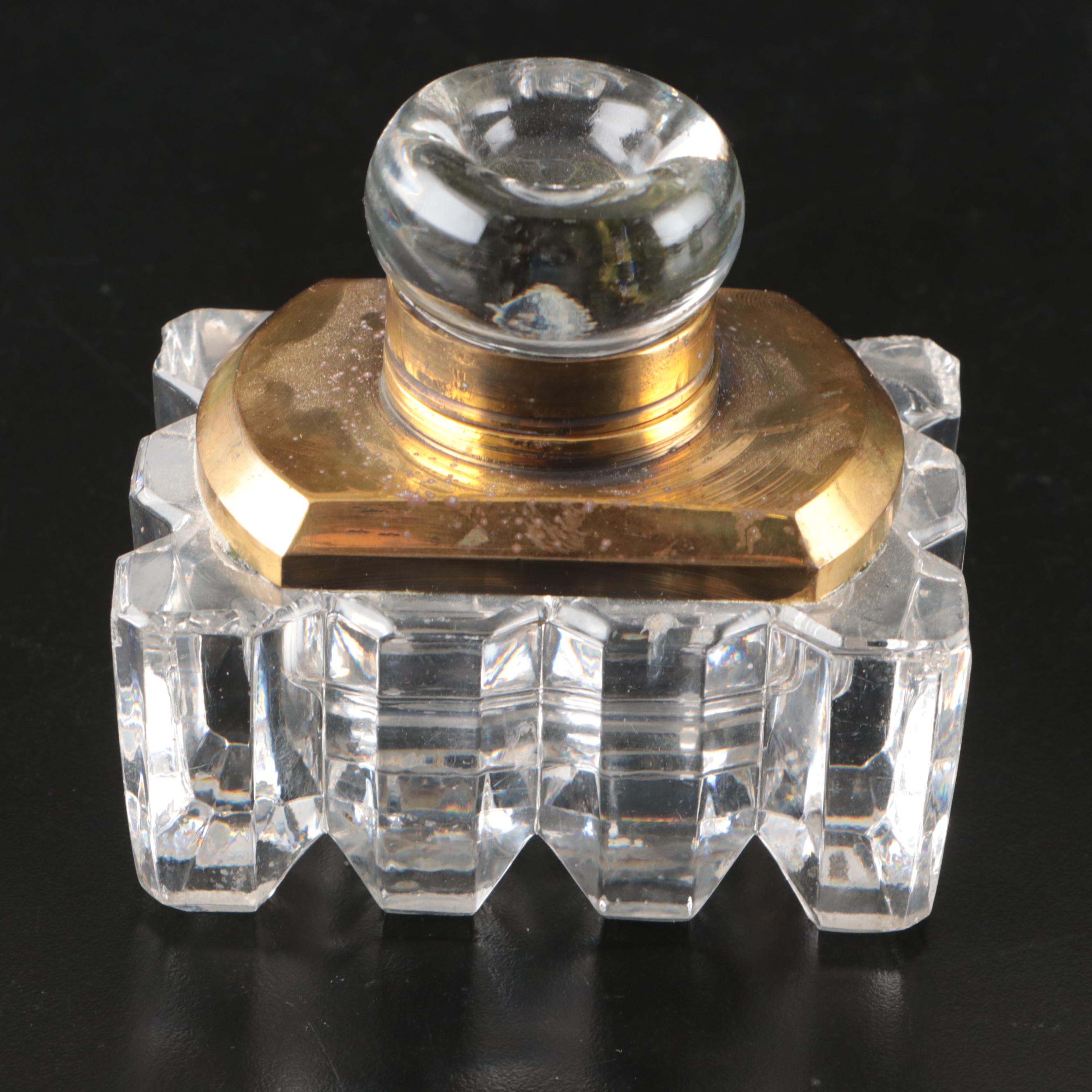 Crystal and Brass Inkwells
