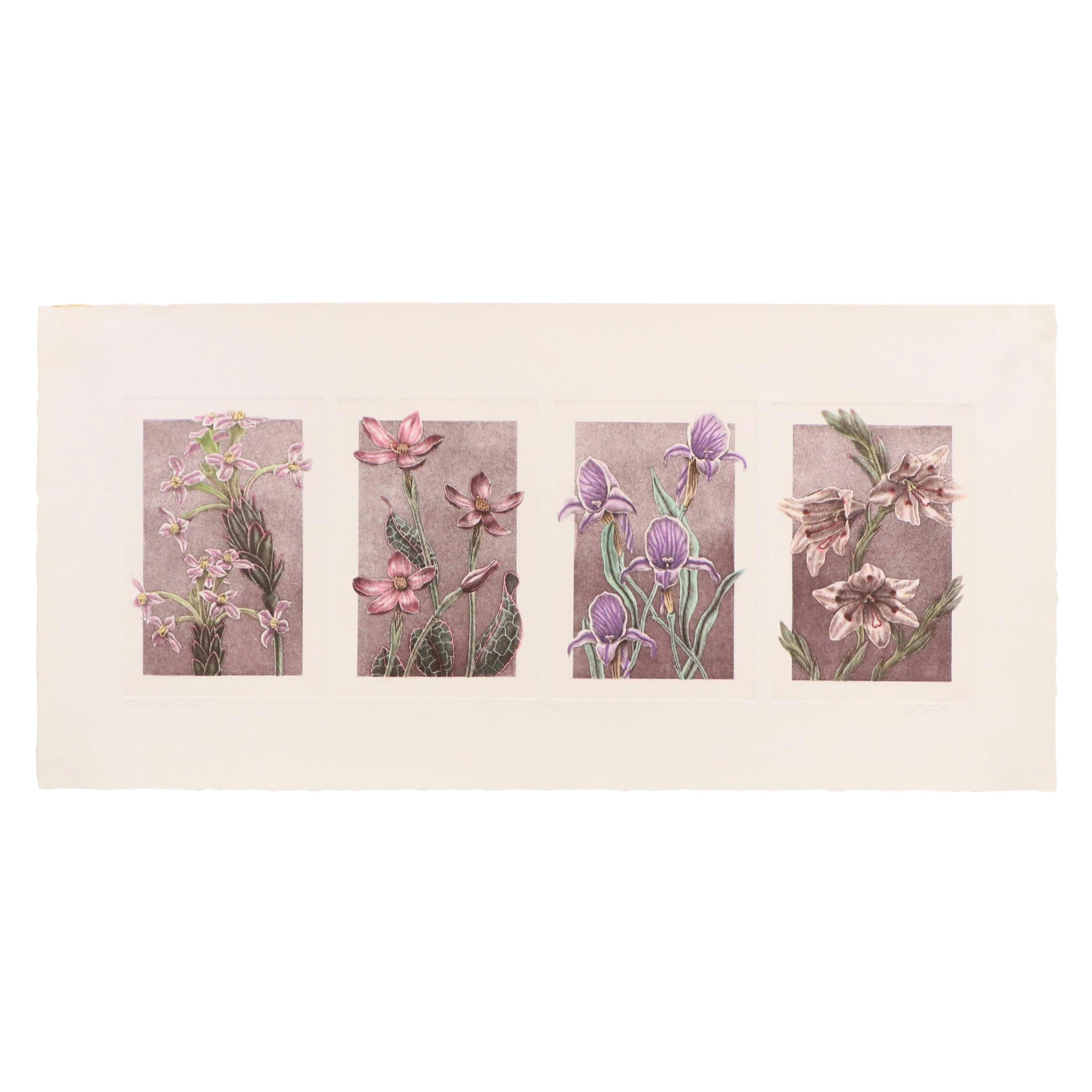 Botanical Etching Quadtych "Wild Flowers II"