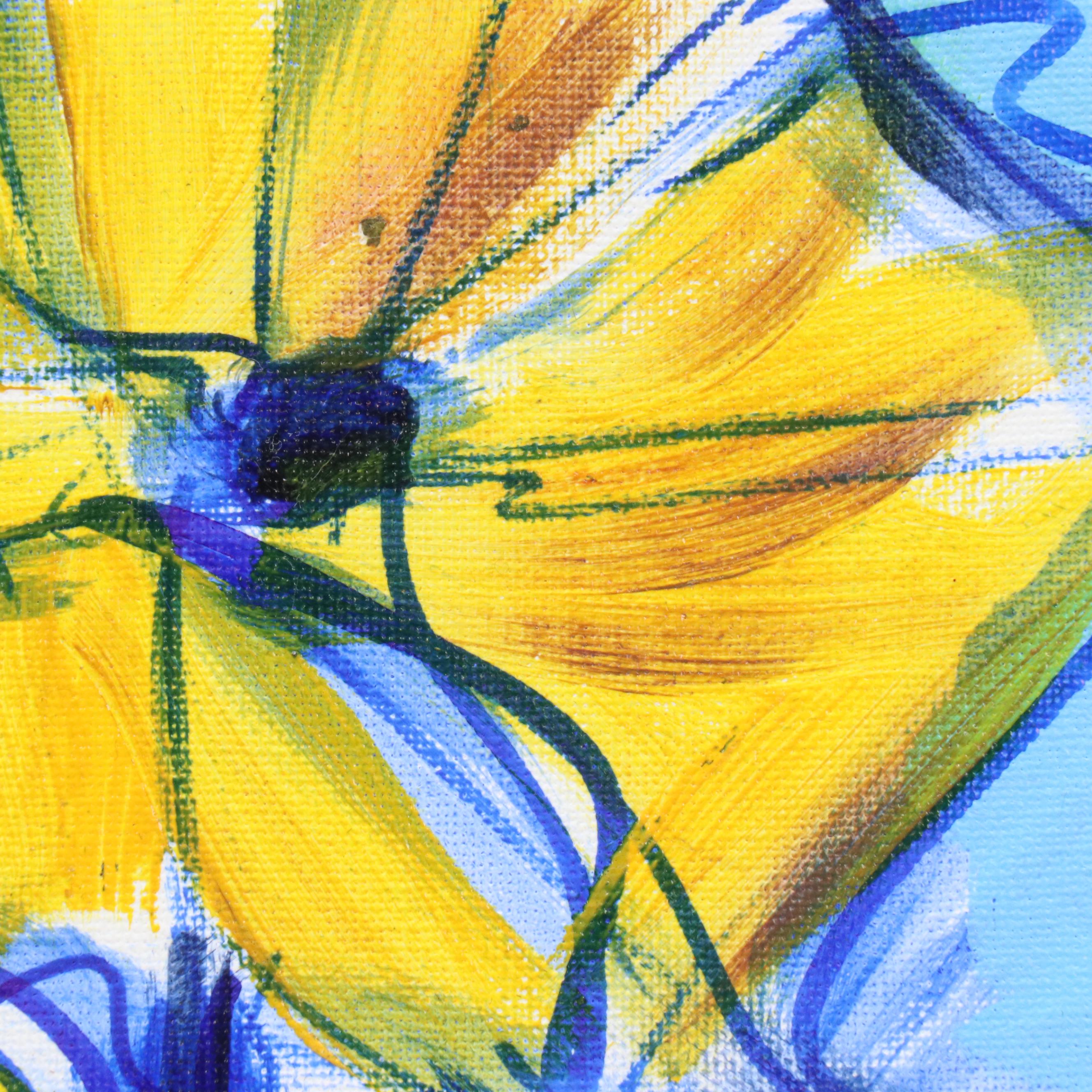 Lanre Buraimoh Stylized Floral Mixed Media Painting, 2015