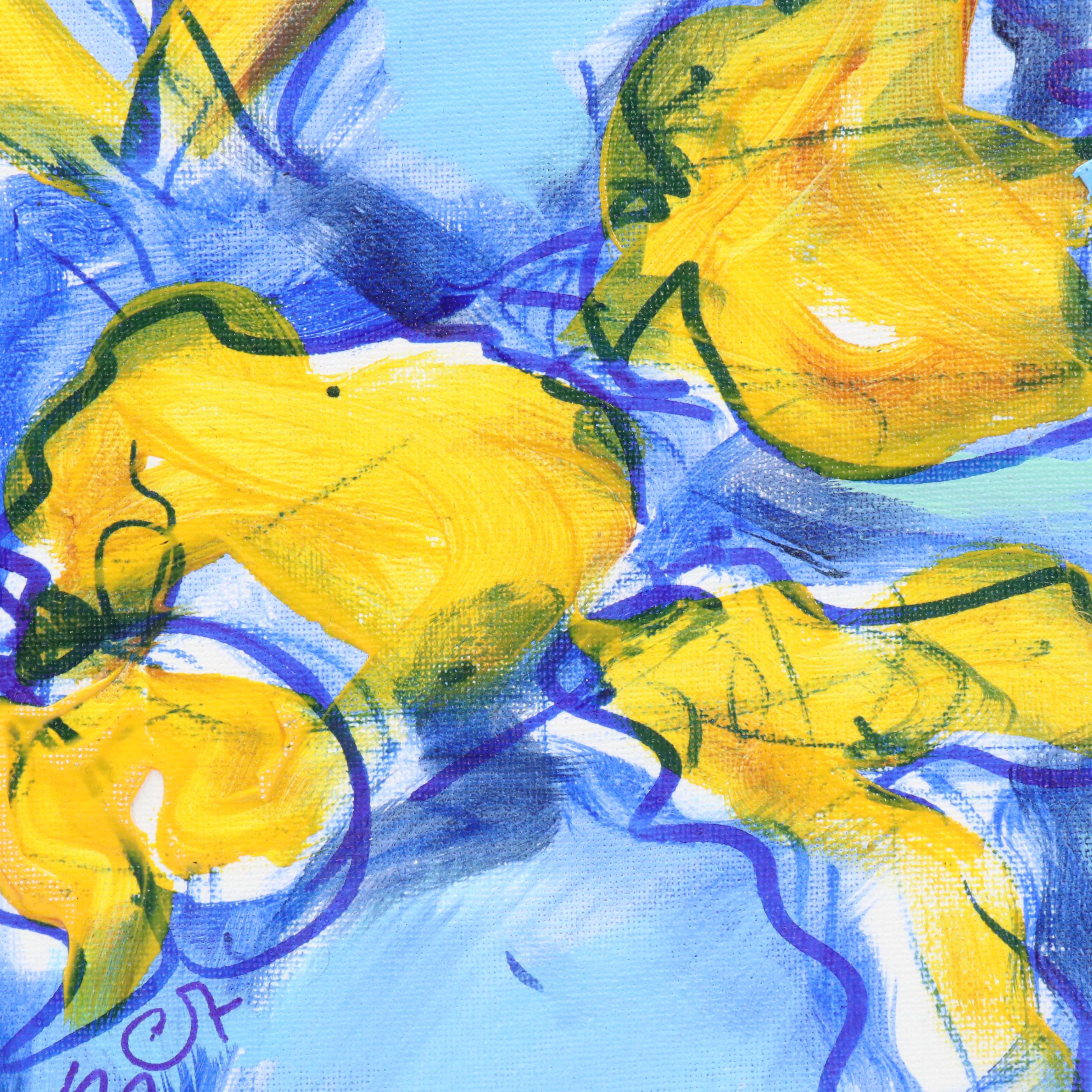 Lanre Buraimoh Stylized Floral Mixed Media Painting, 2015