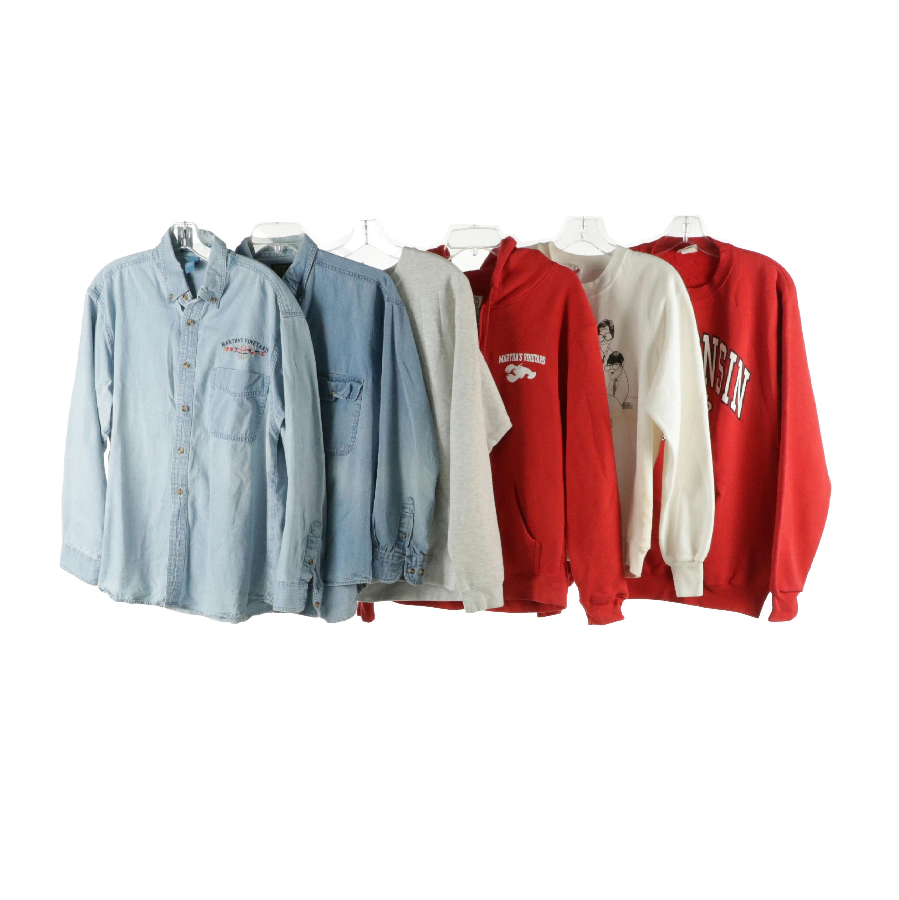 Martha's Vineyard Embroidered Denim Shirt, Graphic Zip-Up and Crewneck, and More