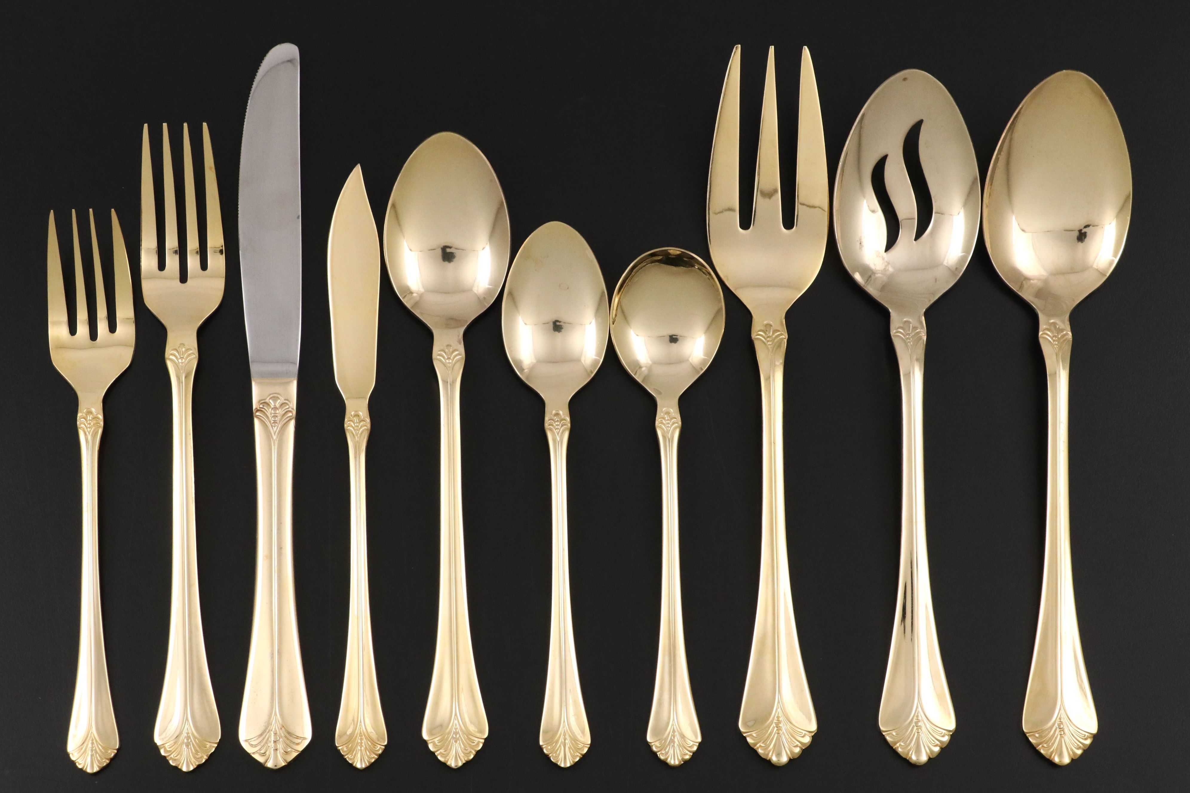 International Gold Electroplate Flatware Set with Other Table Accessories