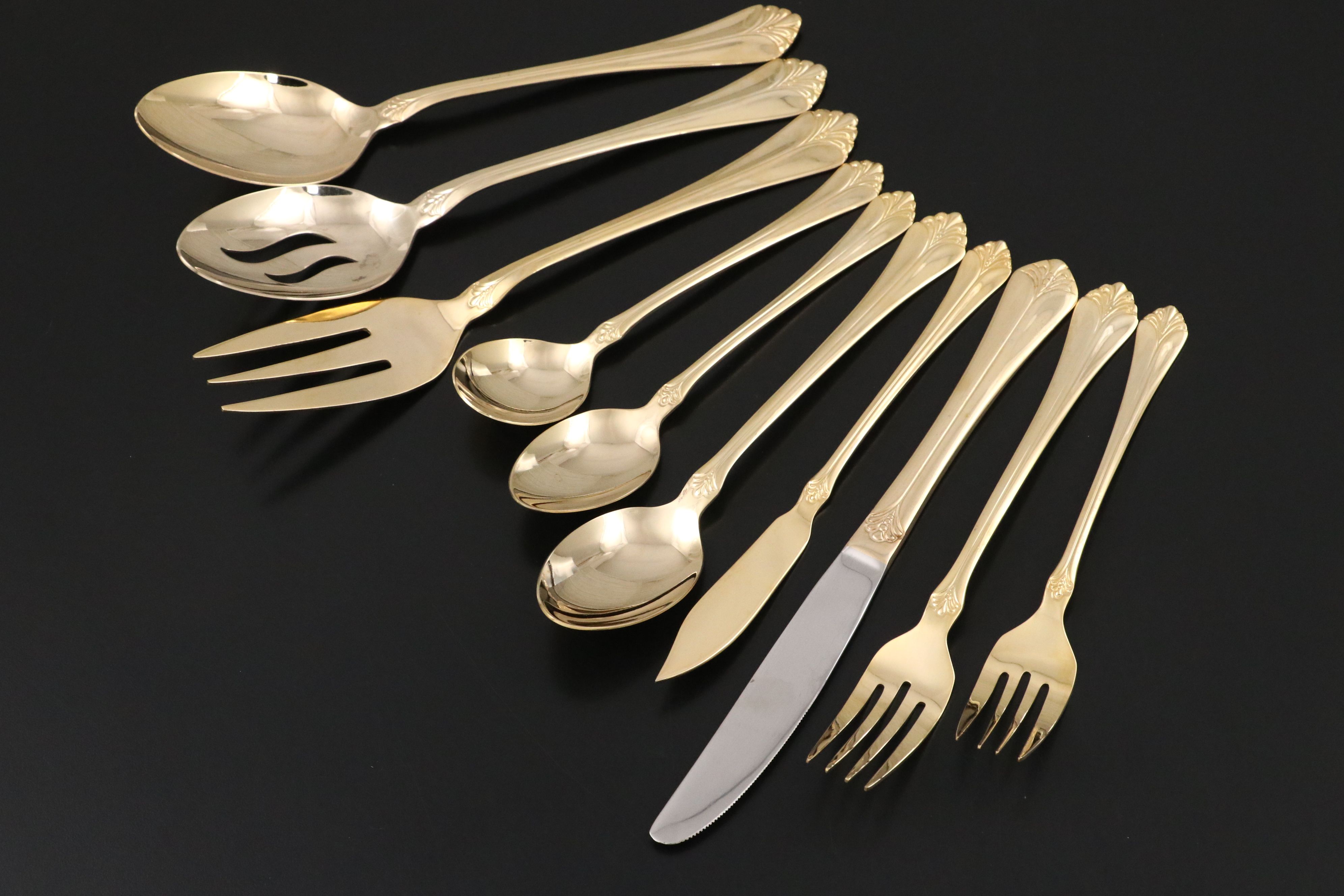 International Gold Electroplate Flatware Set with Other Table Accessories