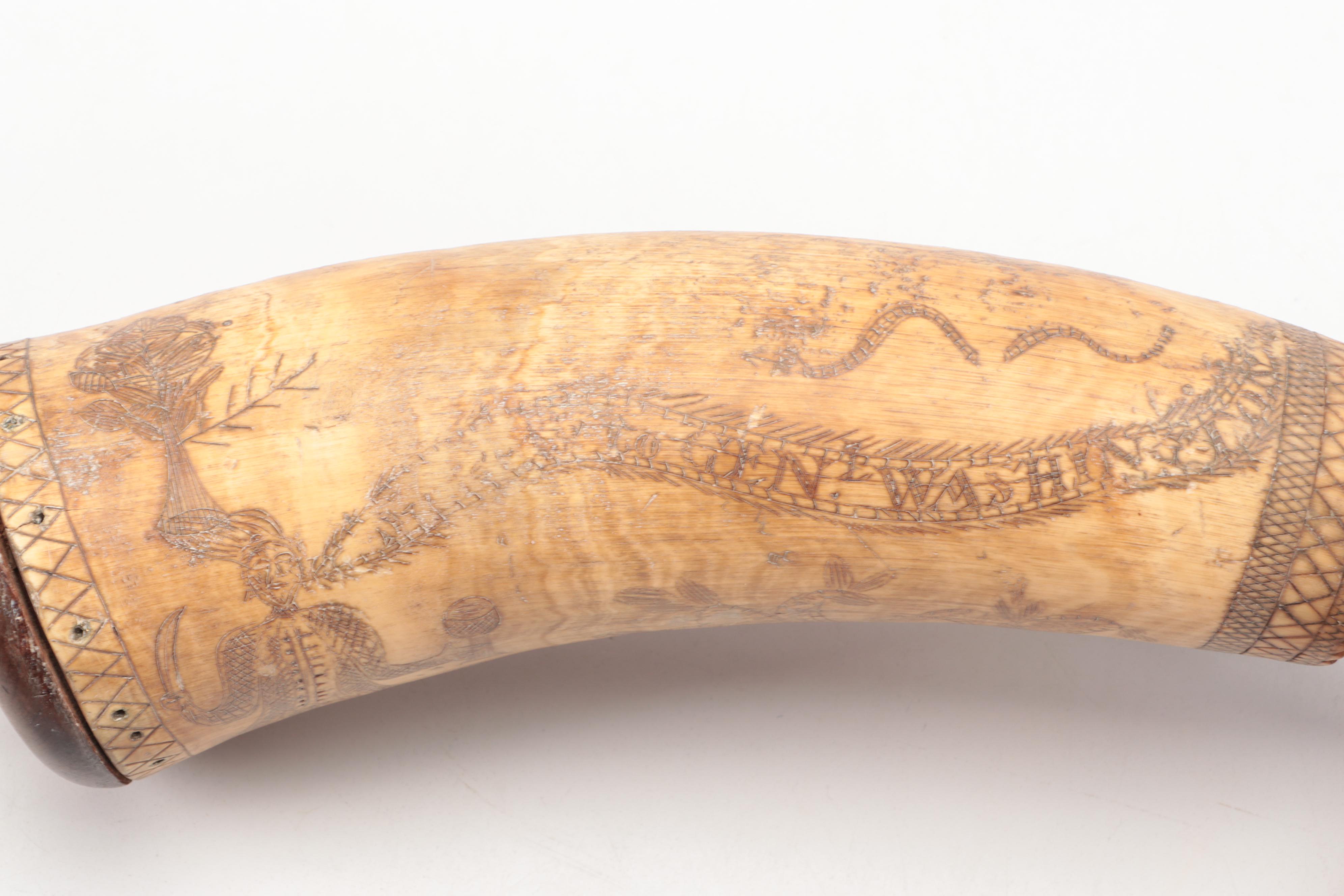 American Revolution Reproduction Scrimshaw Powder Horn
