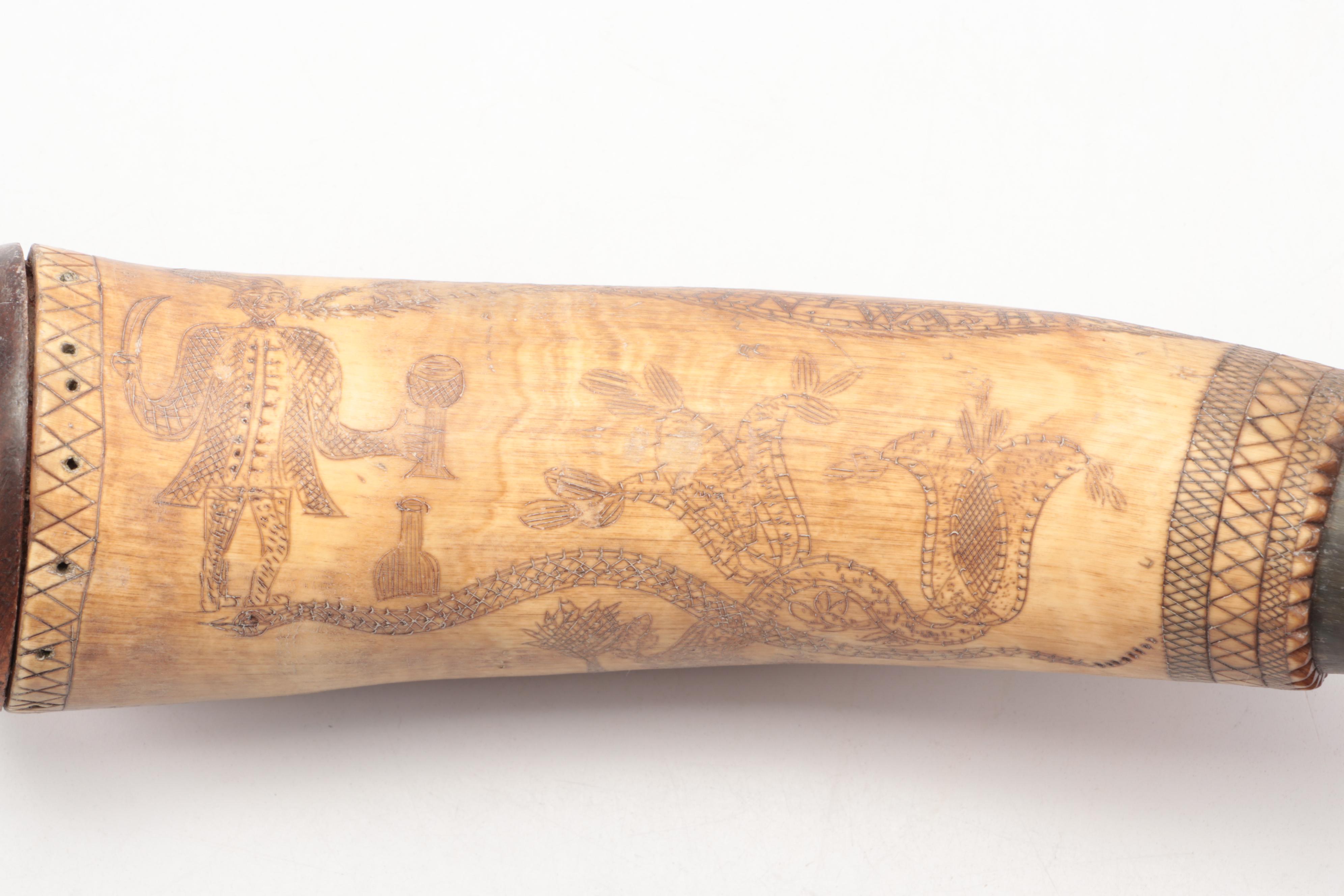 American Revolution Reproduction Scrimshaw Powder Horn