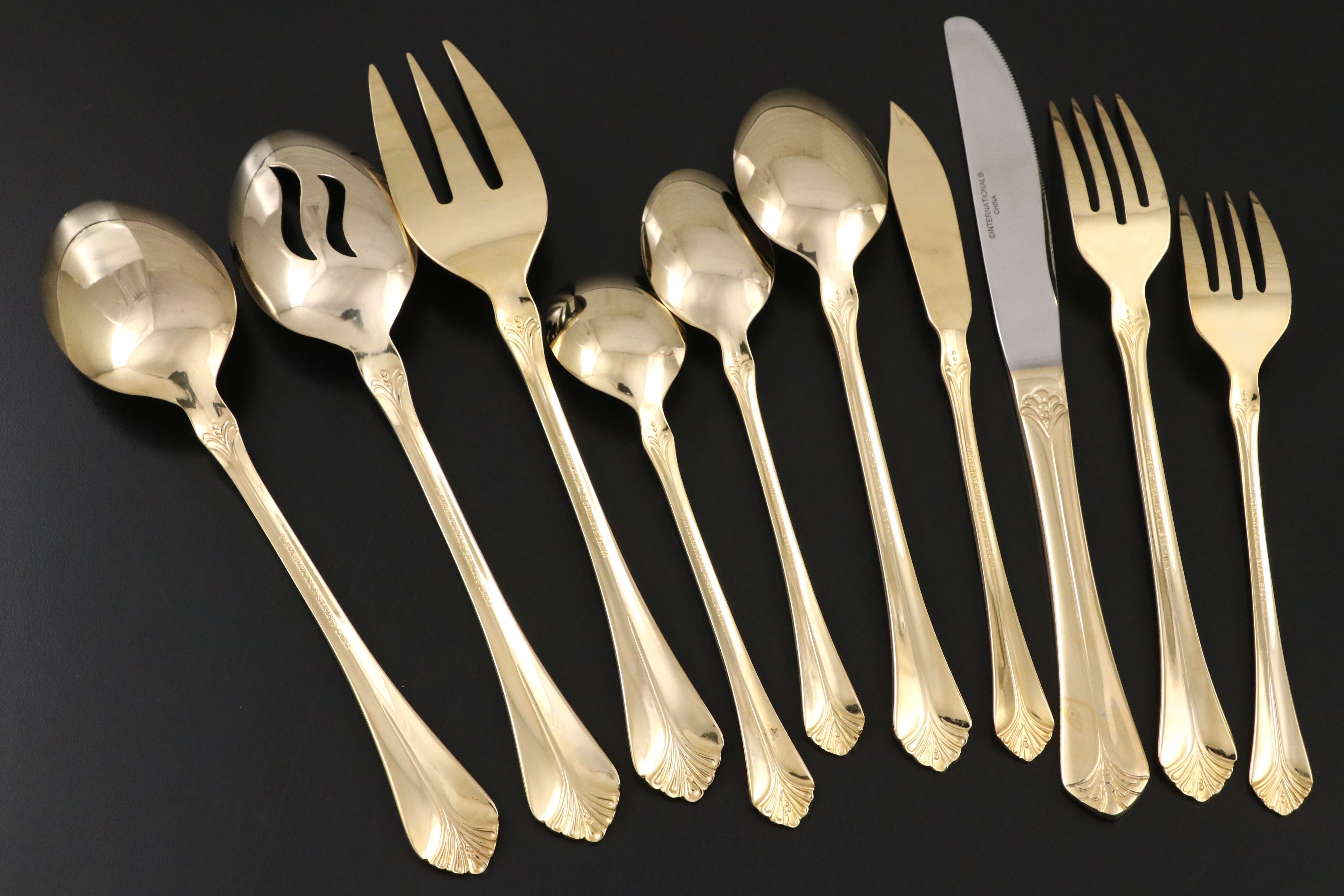 International Gold Electroplate Flatware Set with Other Table Accessories