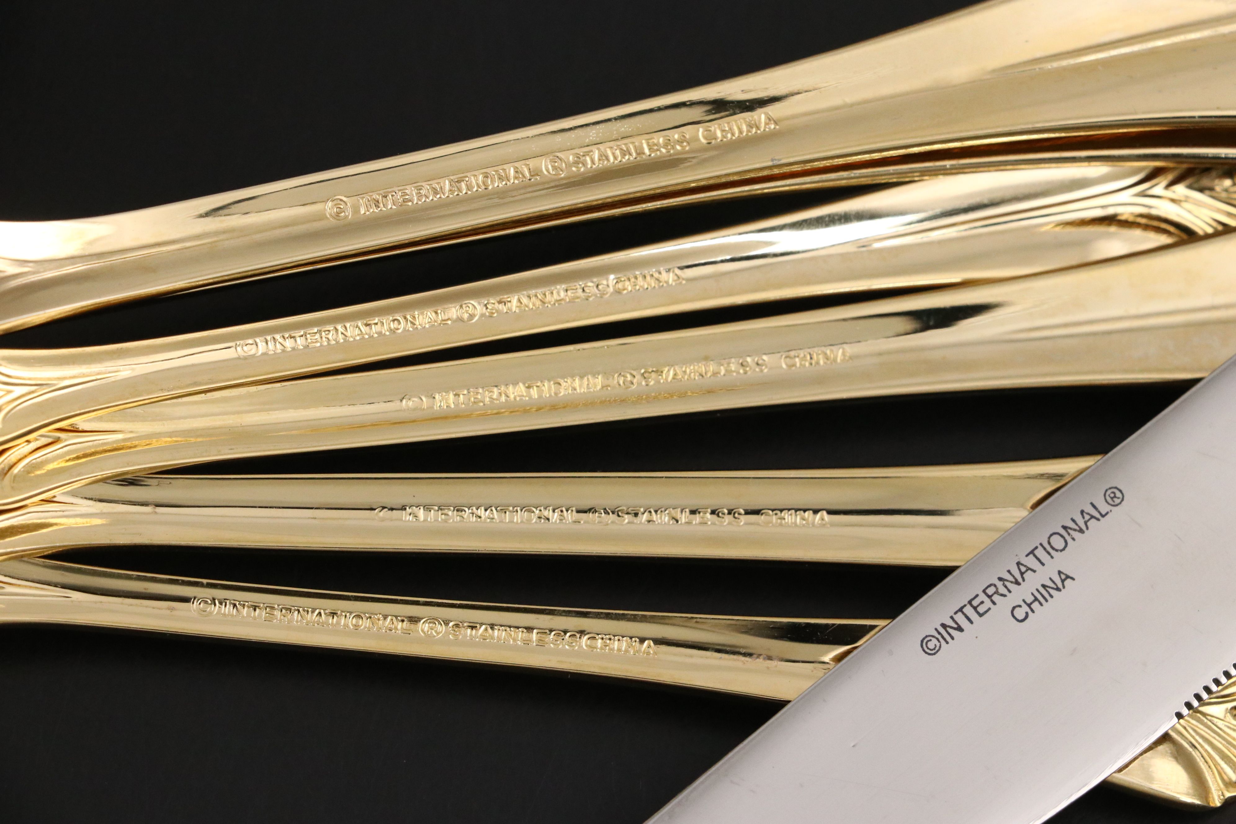 International Gold Electroplate Flatware Set with Other Table Accessories