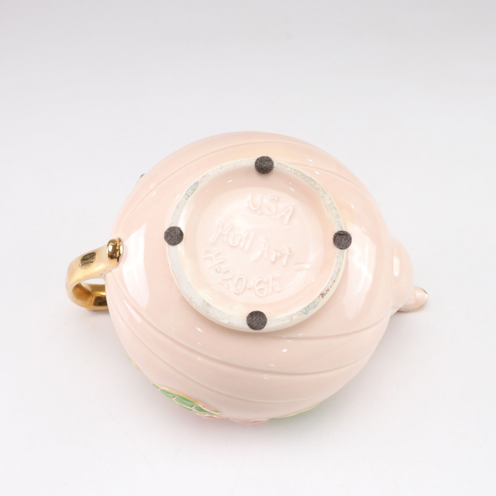 Hull Art Pottery "Magnolia Pink" Glossy Tea Set with Gilt Trim, 1940s