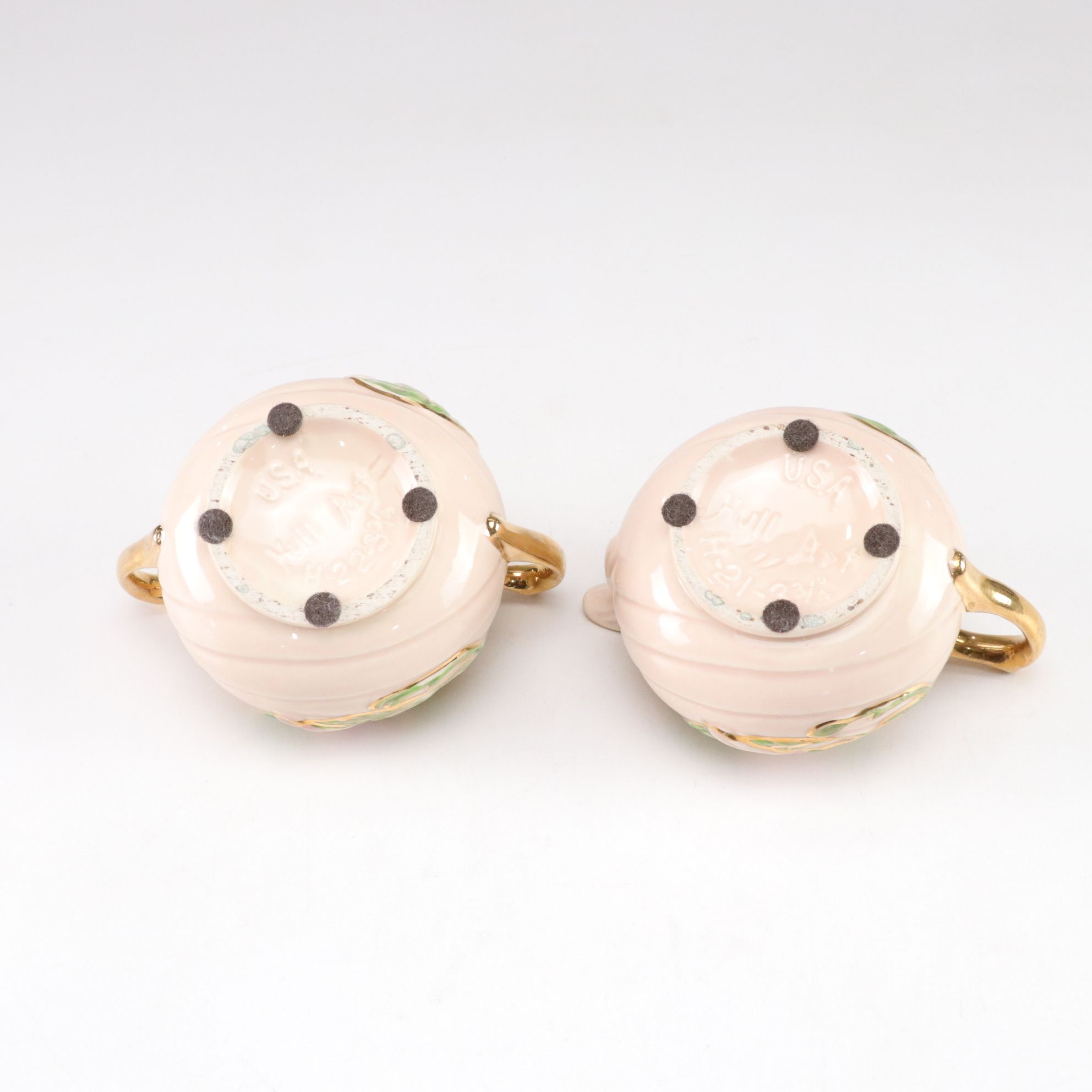 Hull Art Pottery "Magnolia Pink" Glossy Tea Set with Gilt Trim, 1940s