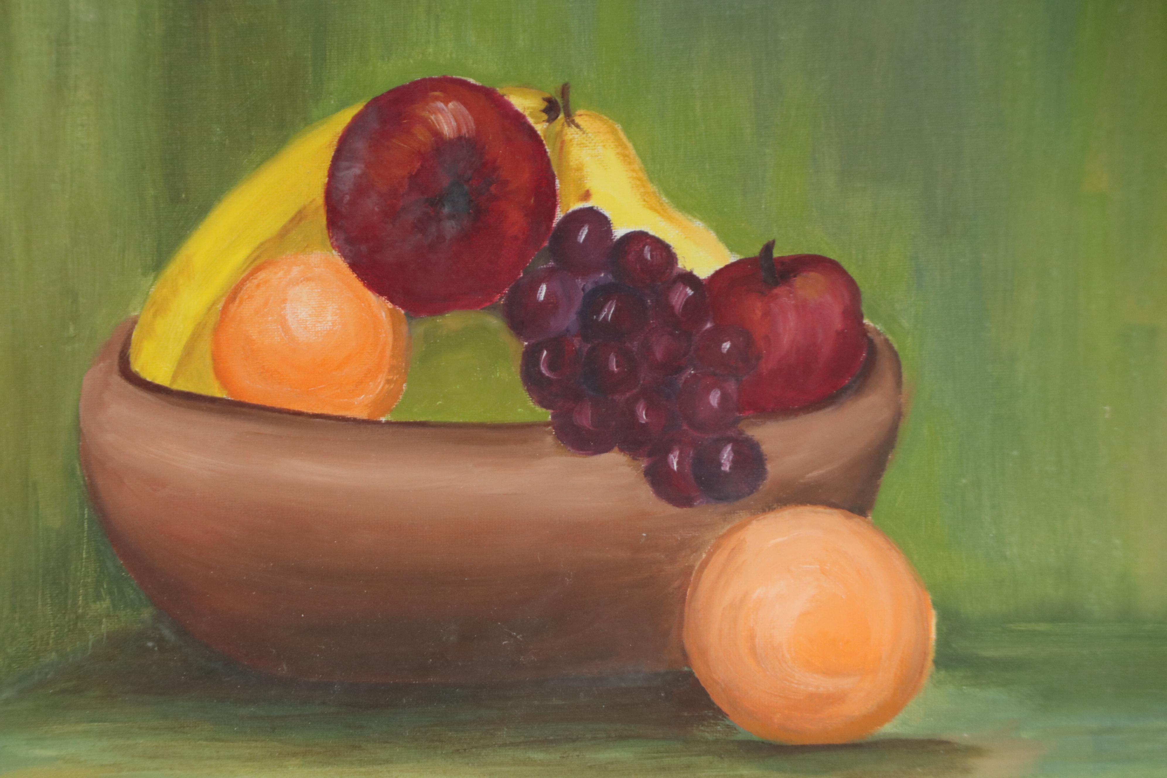 E. Reed Still Life With Fruit Bowl Acrylic Painting