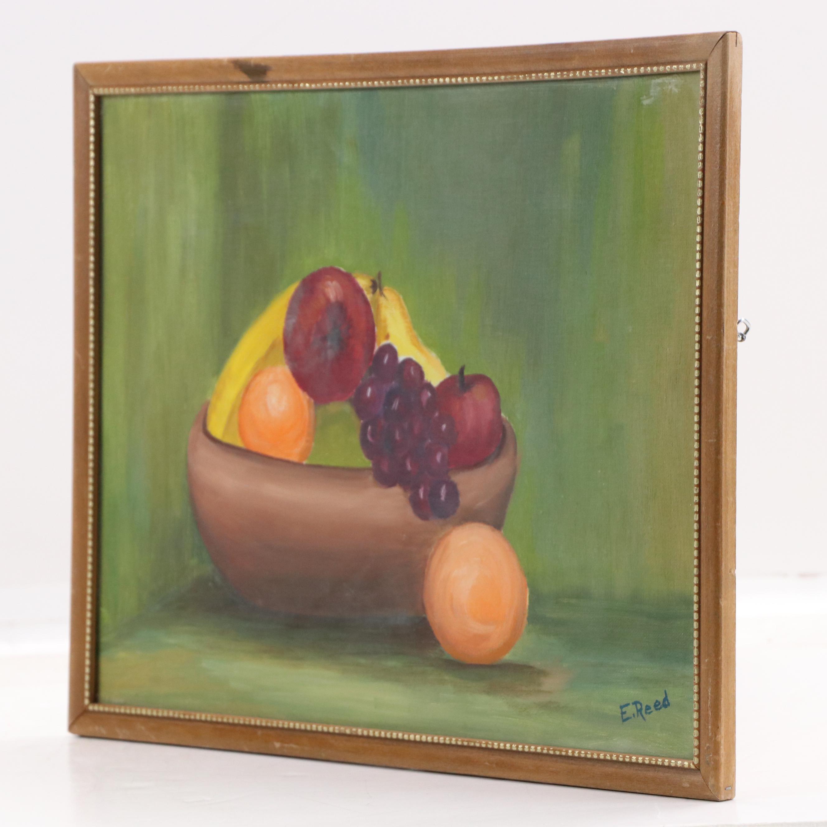 E. Reed Still Life With Fruit Bowl Acrylic Painting
