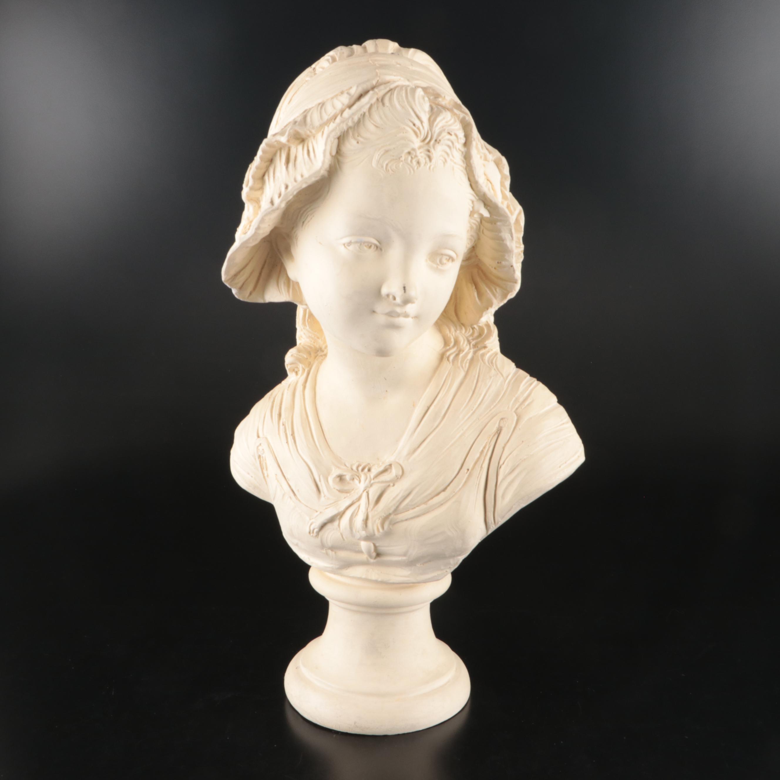 French Style Chalkware Bust of Young Girl After Grinam Niam