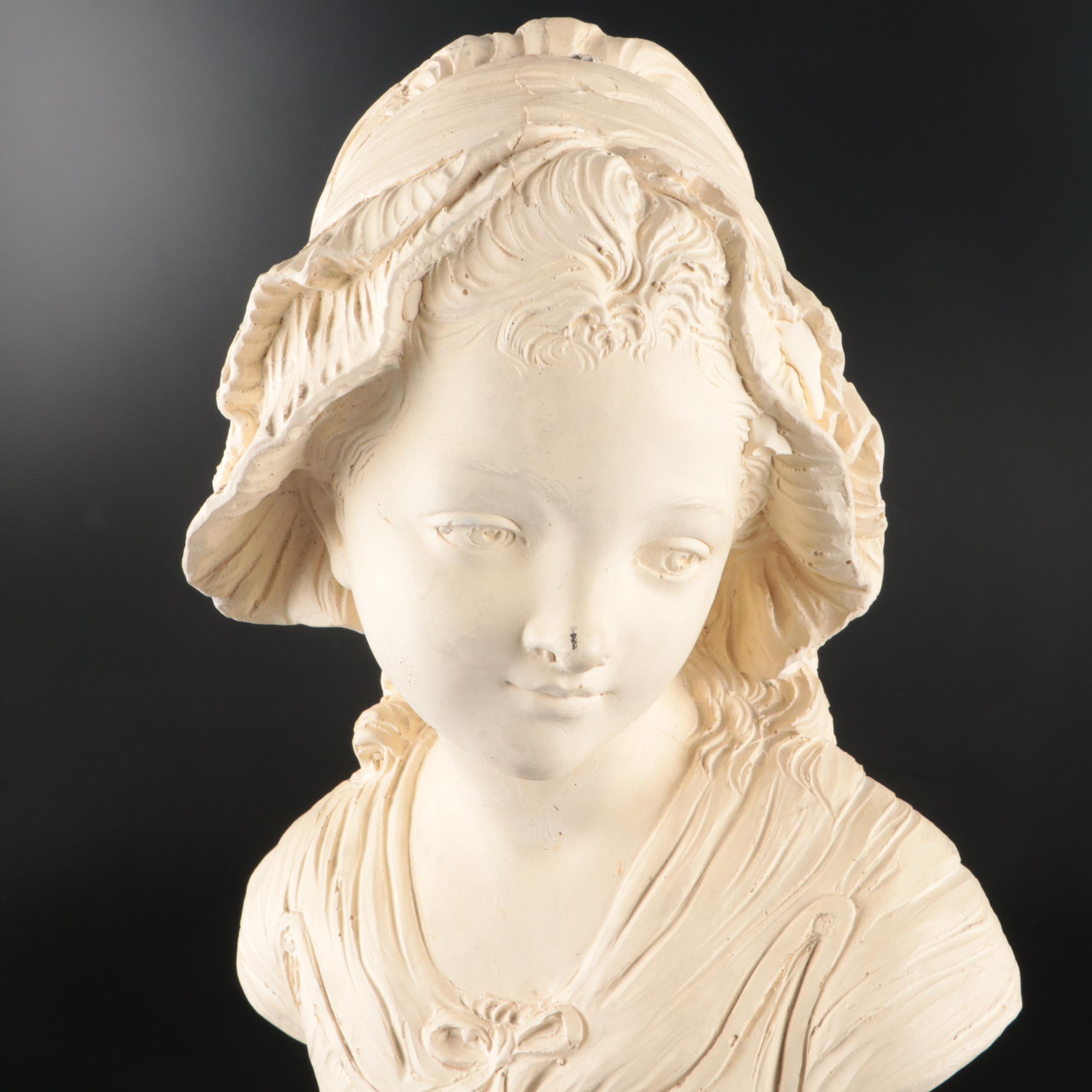 French Style Chalkware Bust of Young Girl After Grinam Niam