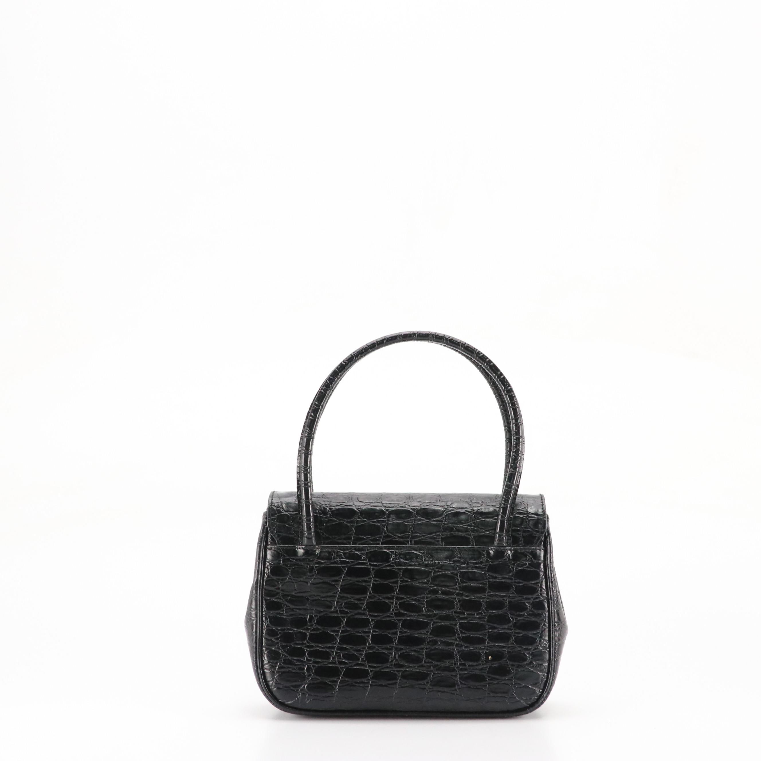 Salvatore Ferragamo Front Flap Two-Way Bag in Shiny Croc Embossed Leather