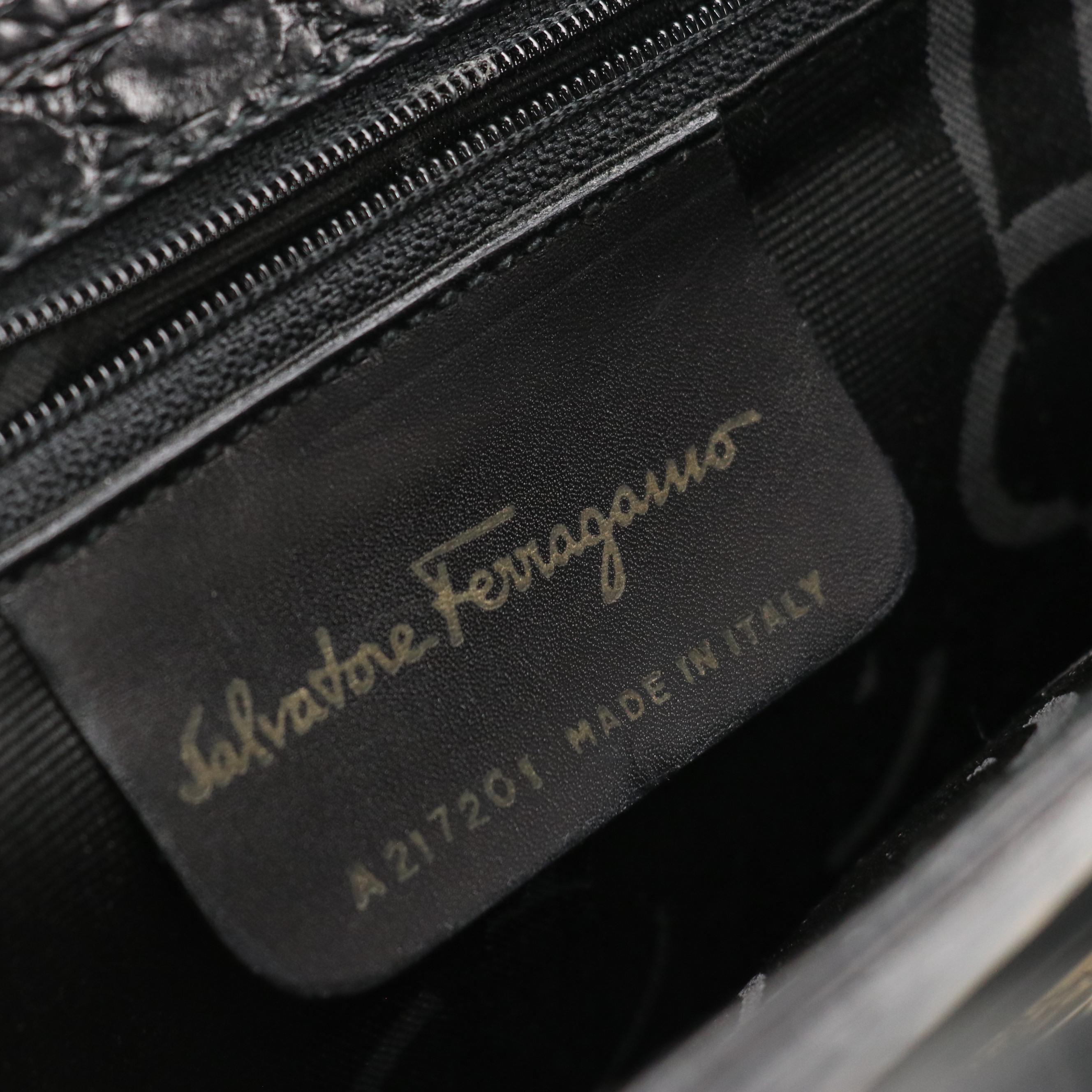 Salvatore Ferragamo Front Flap Two-Way Bag in Shiny Croc Embossed Leather