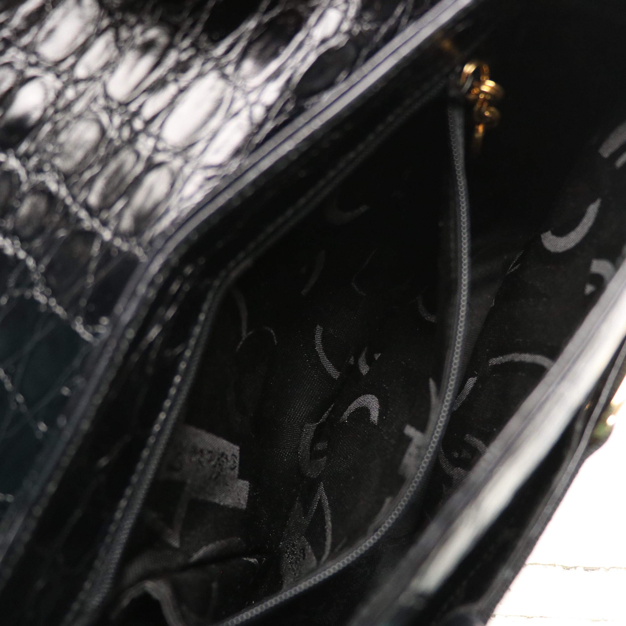 Salvatore Ferragamo Front Flap Two-Way Bag in Shiny Croc Embossed Leather