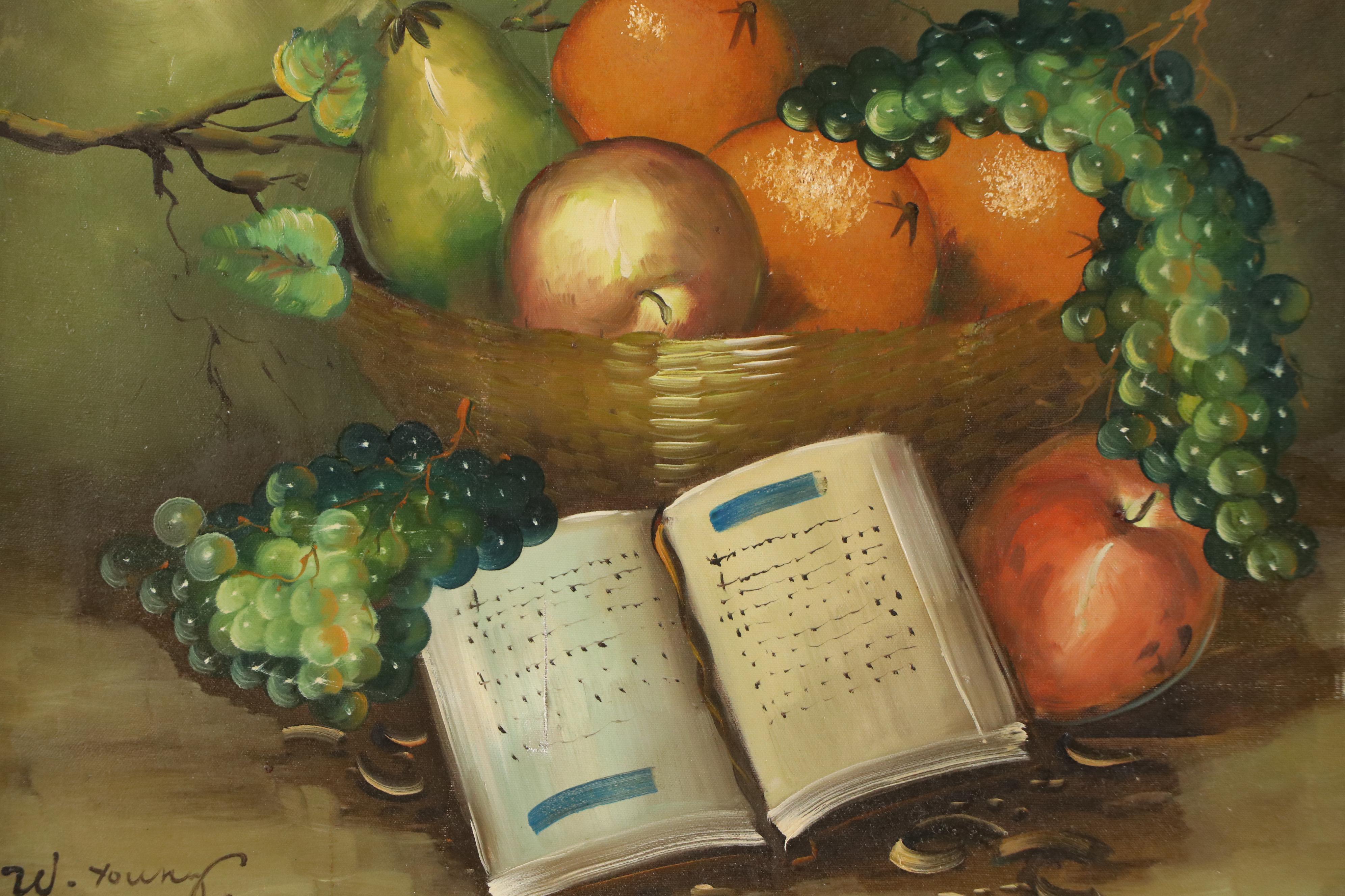 W. Young Oil Painting of Still Life With Fruit, Mid-20th Century