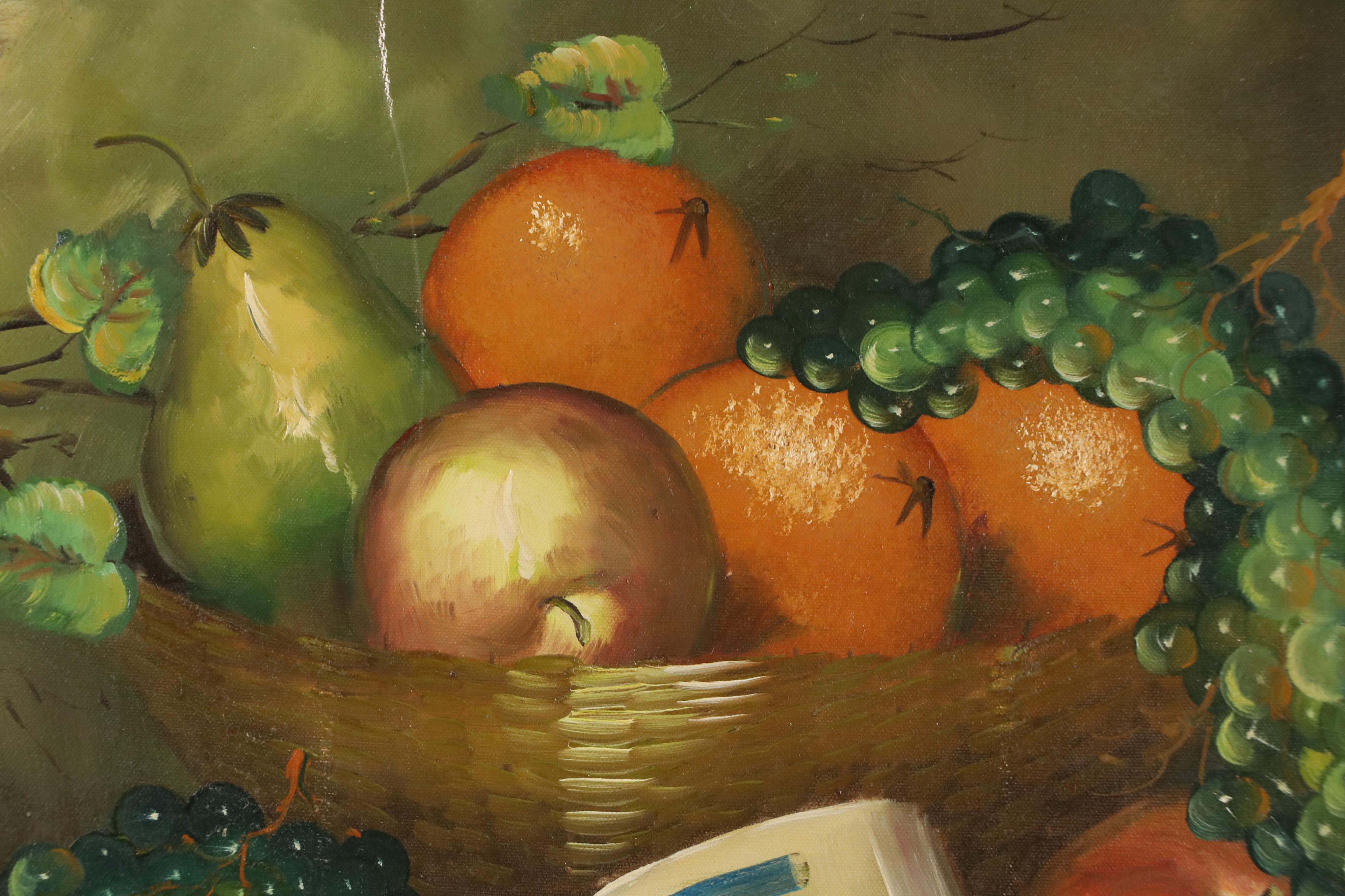 W. Young Oil Painting of Still Life With Fruit, Mid-20th Century