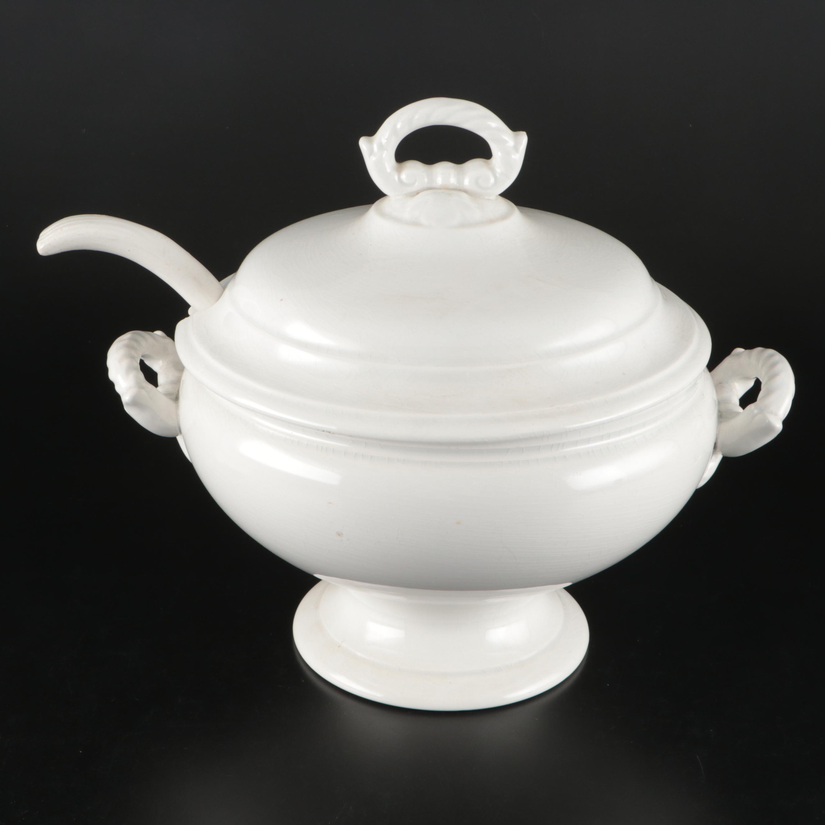 Boch Frères Belgian Ceramic Tureen with Societe Ceramique Ladle