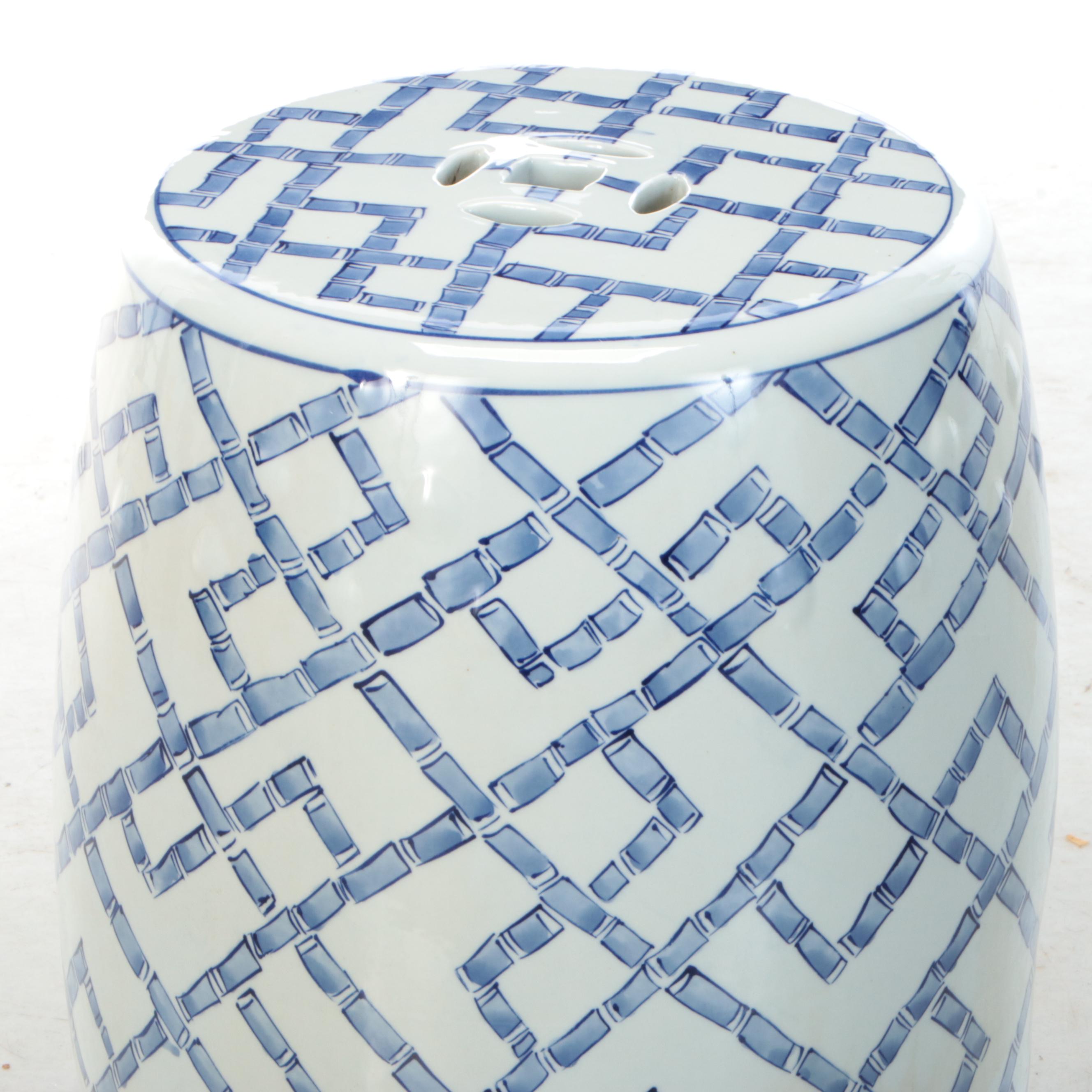 Chinese Hand-Painted Blue and White Ceramic Garden Seat